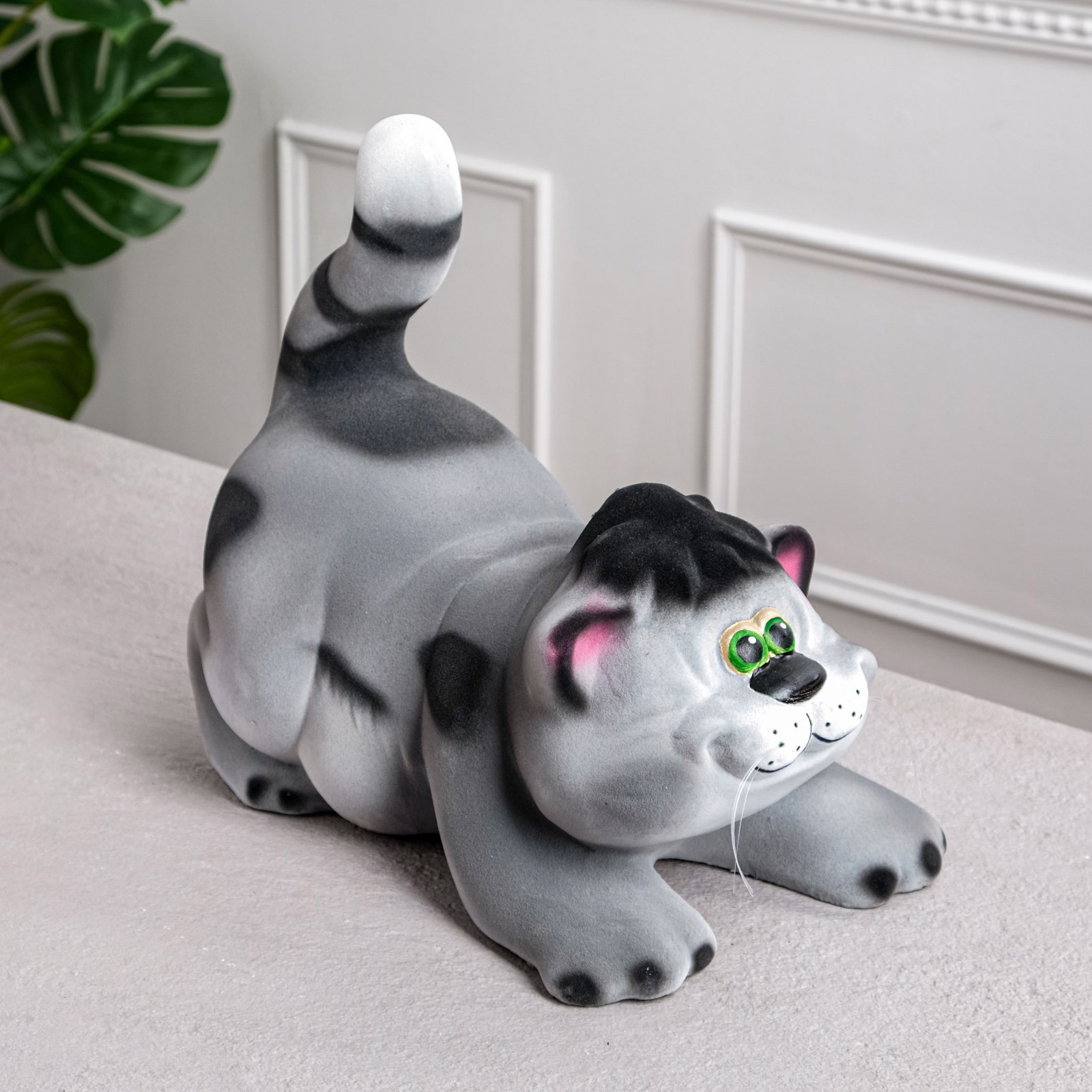 Изображение товара Копилка "Кот Афоня" флок, серая, 30 см