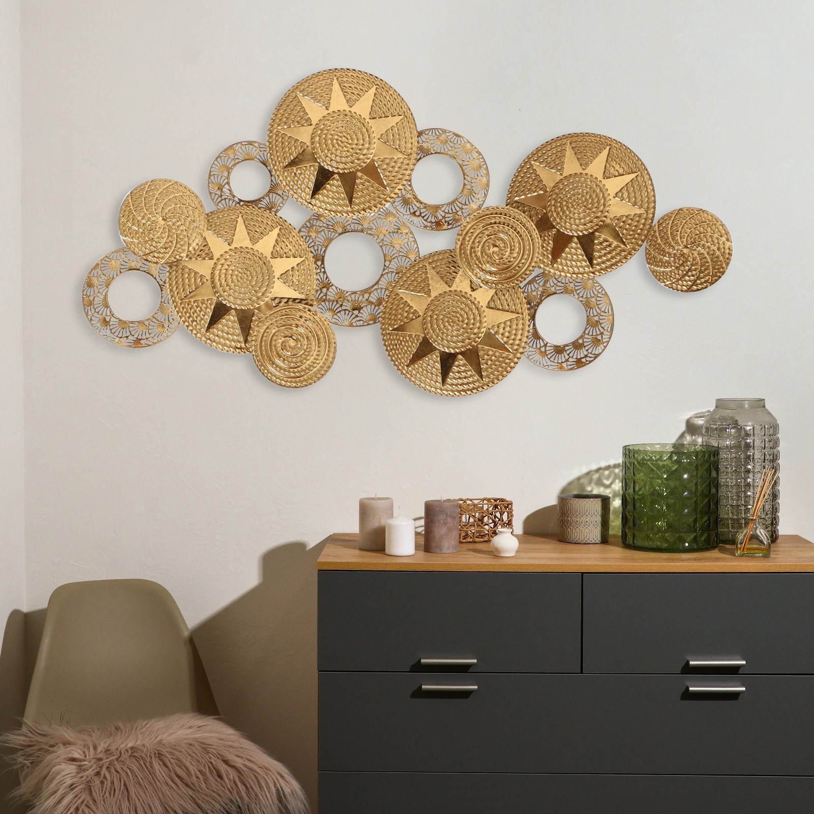 Изображение товара Декор настенный металл "Солнце пустыни" золото 62x5x121 см