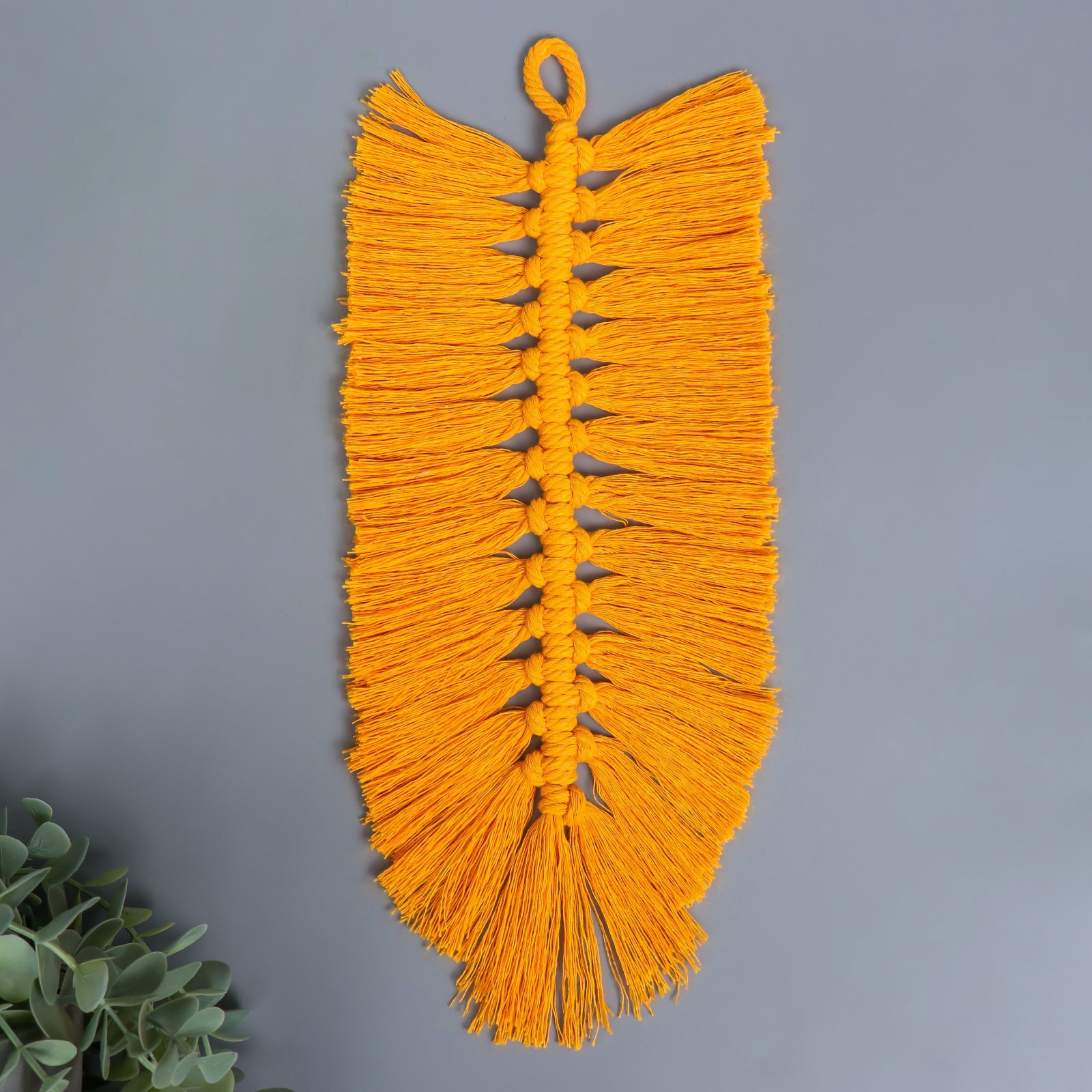 Изображение товара Панно настенное в технике макраме "Листочек" жёлтый 30x15 см