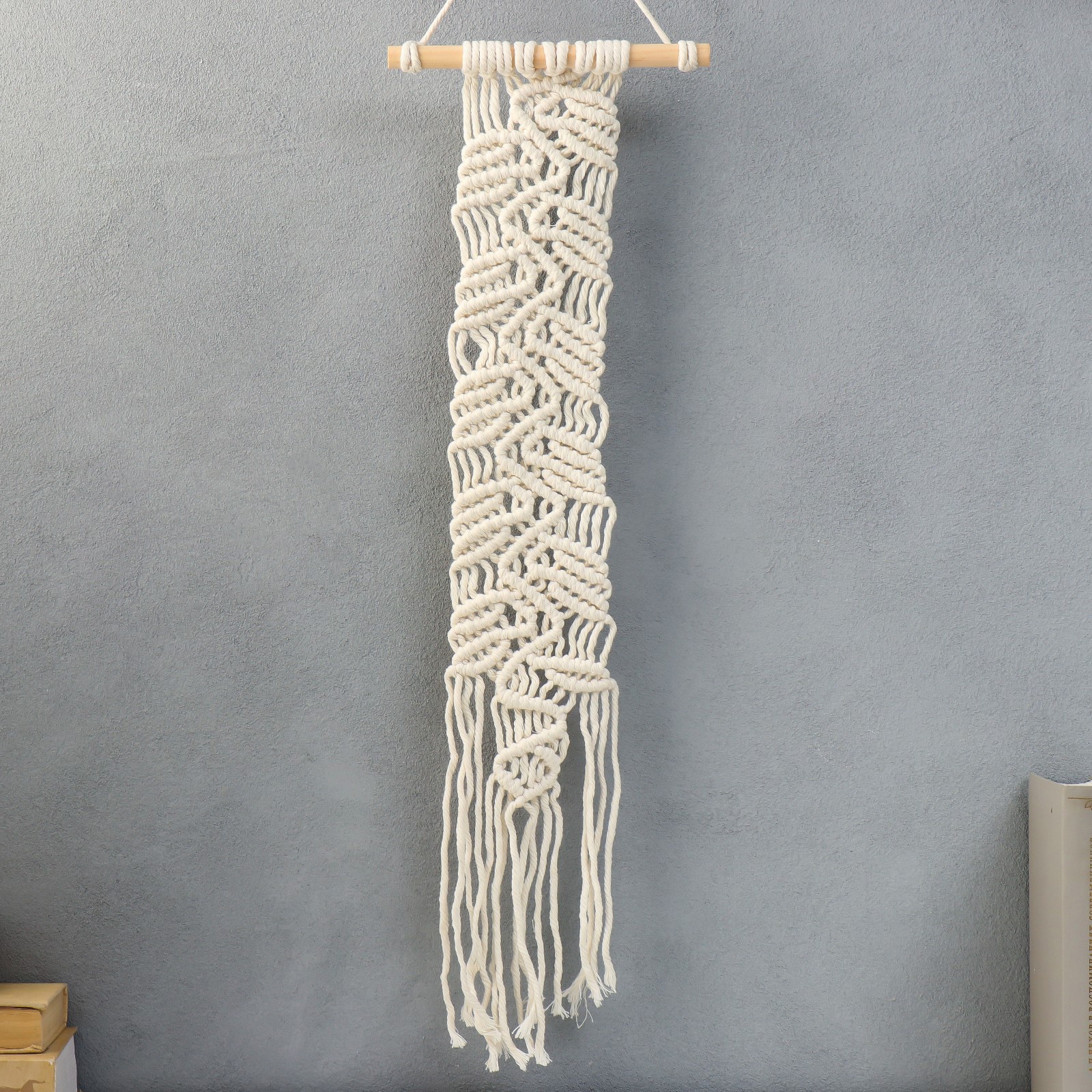 Изображение товара Панно настенное в технике макраме "Веточка с листьями" 72x20 см