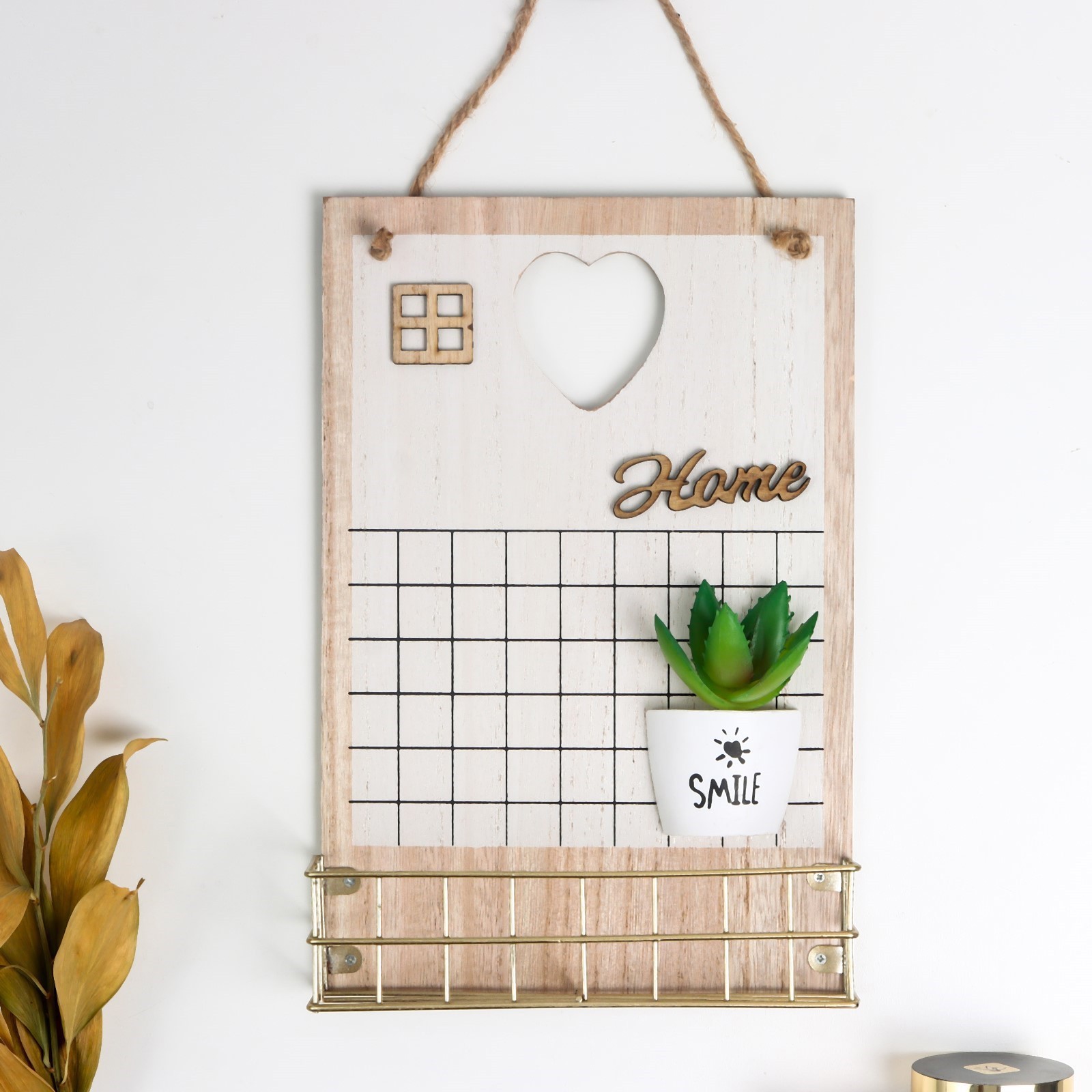 Изображение товара Панно настенное с полочкой «Суккулент в горшочке» 34x24 см