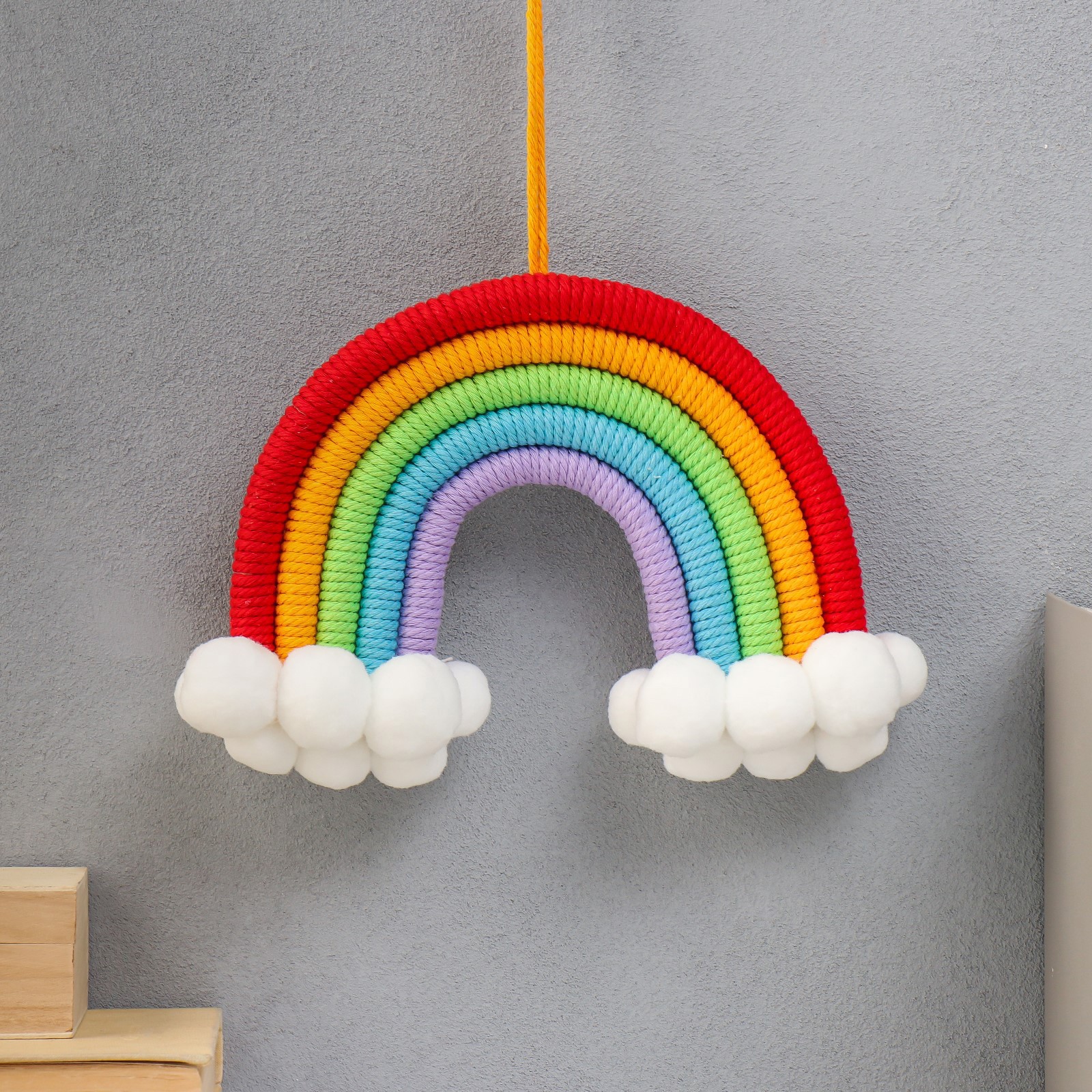 Изображение товара Панно настенное текстиль "Радуга с бомбошками" яркие цвета 26x25 см