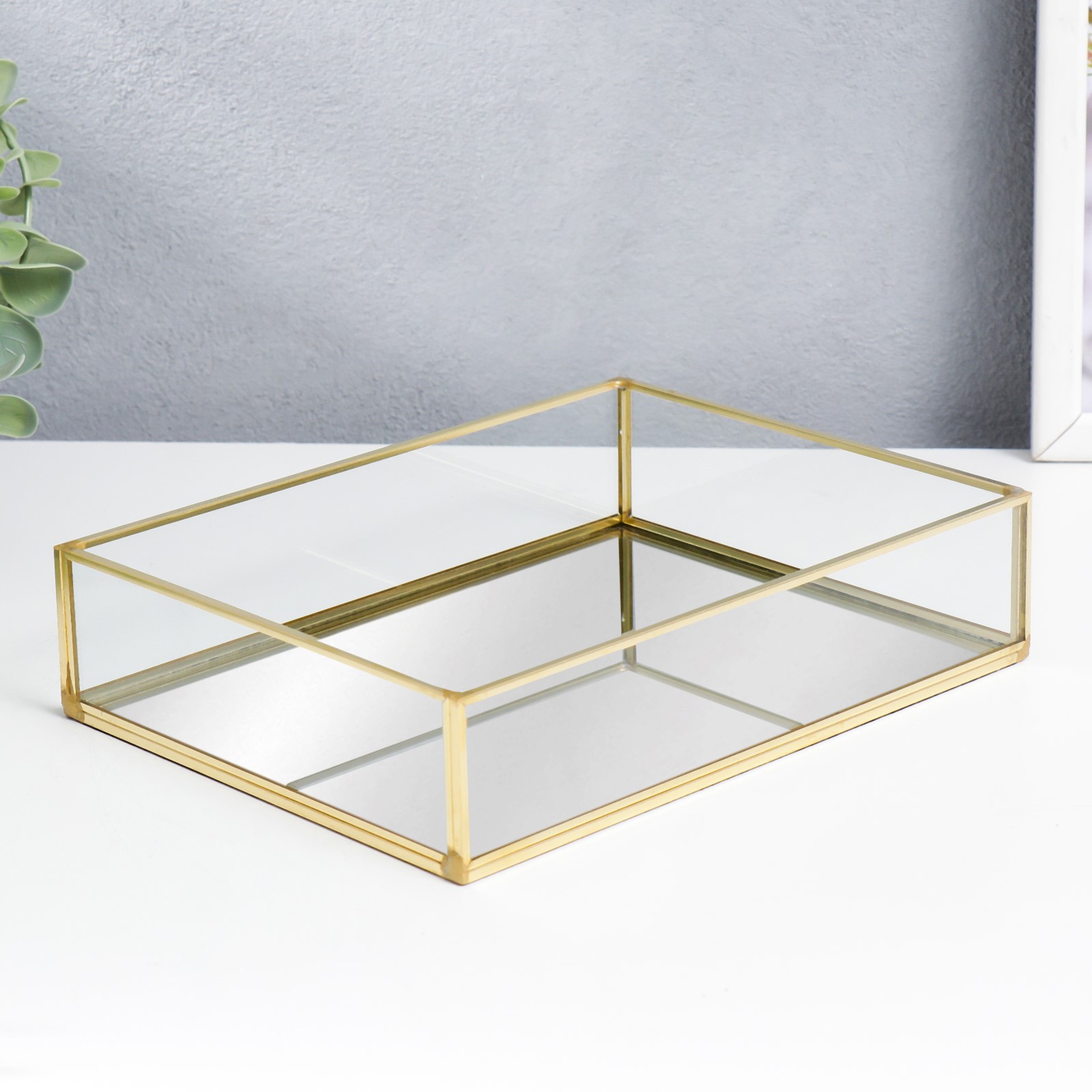 Изображение товара Подставка интерьерная стекло с зеркалом Прямоугольная 4.5x15x20 см