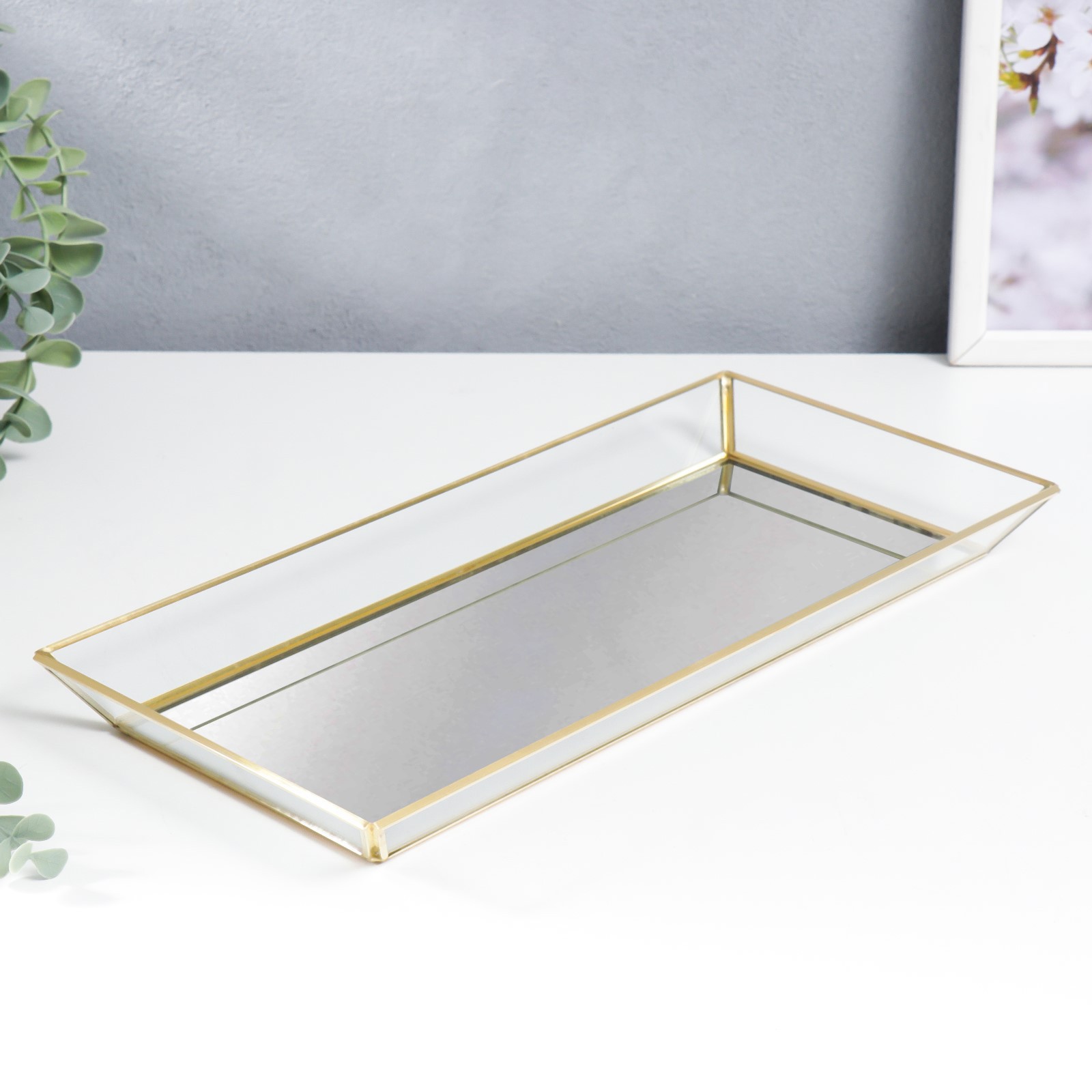 Изображение товара Подставка-акцент из стекла с зеркалом «Прямоугольник» 3x16x35 см