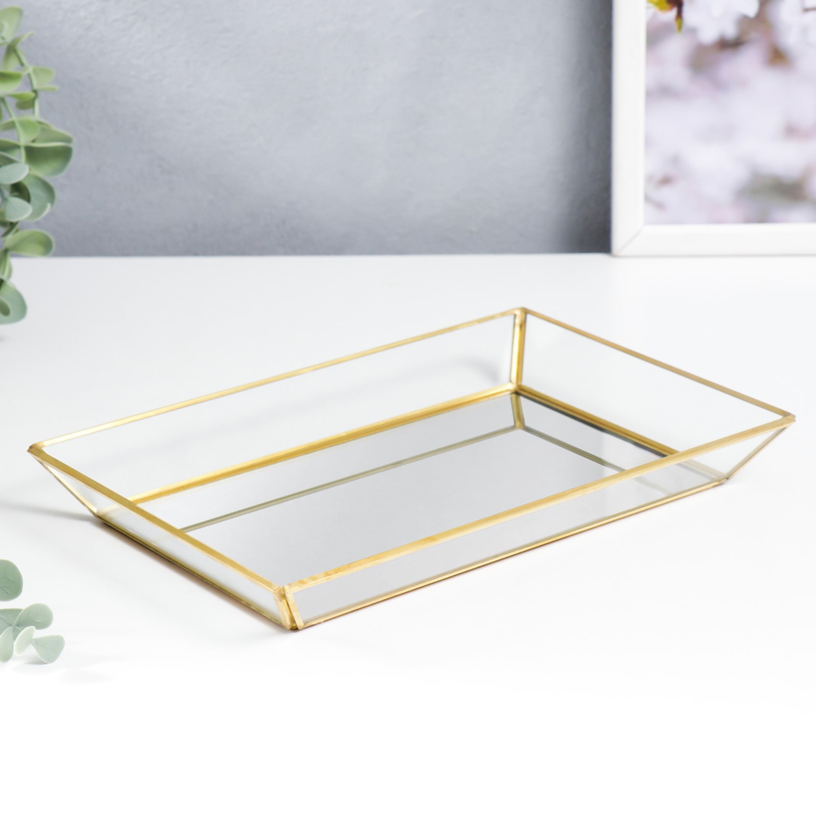 Изображение товара Подставка интерьерная стекло с зеркалом "Прямоугольник" 3x16x24 см