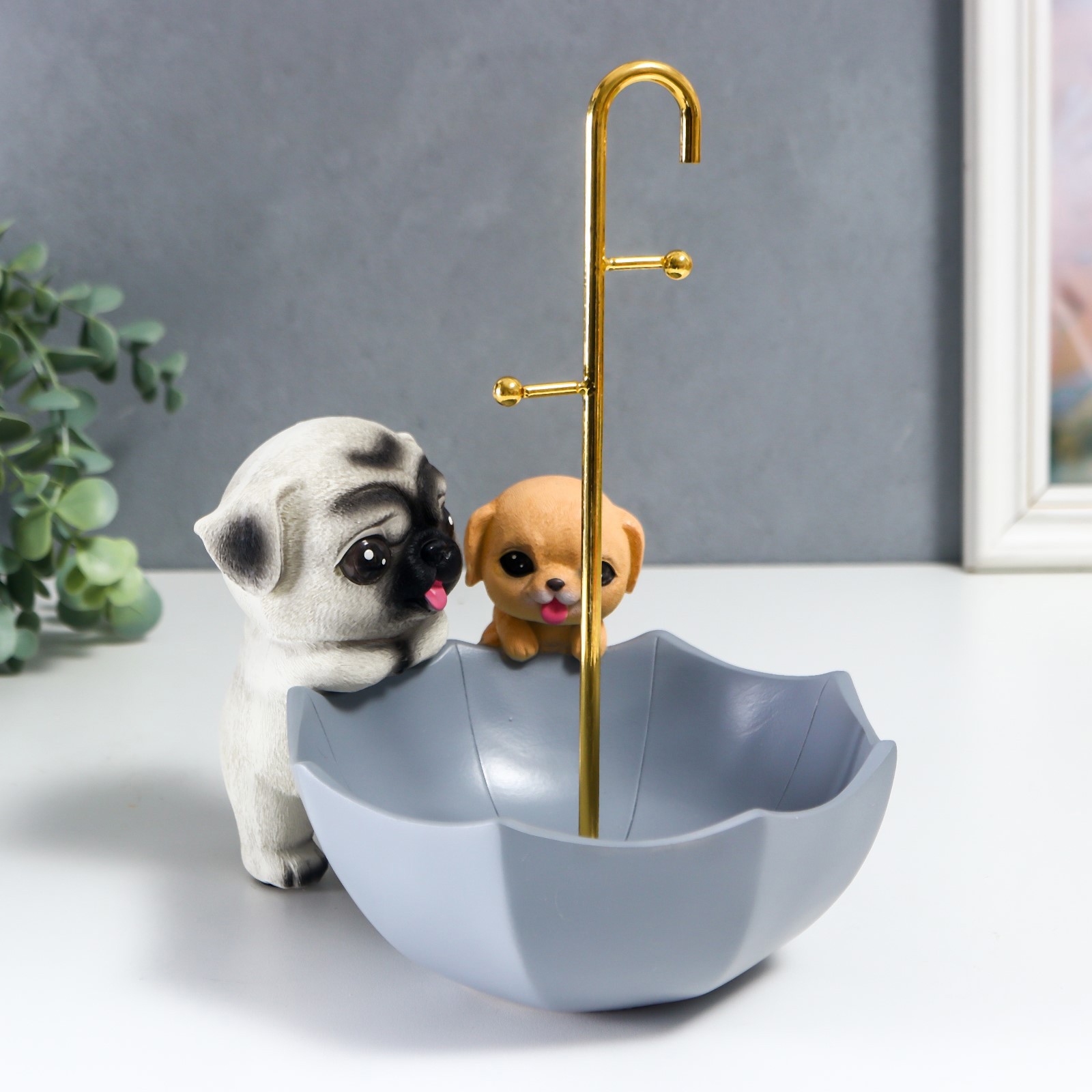 Изображение товара Подставка интерьерная Два щеночка у серого зонтика 25x22x16.2 см