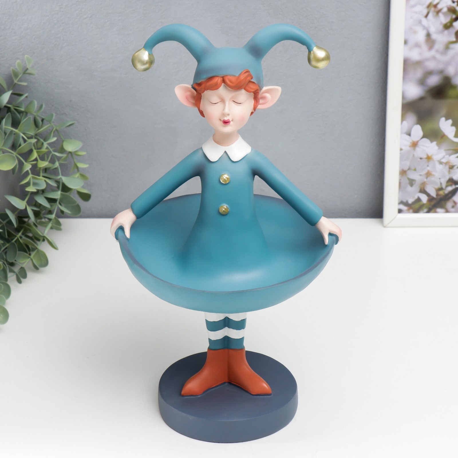 Изображение товара Подставка интерьерная Малыш в костюме скомороха голубой 32x18.5x18.5 см