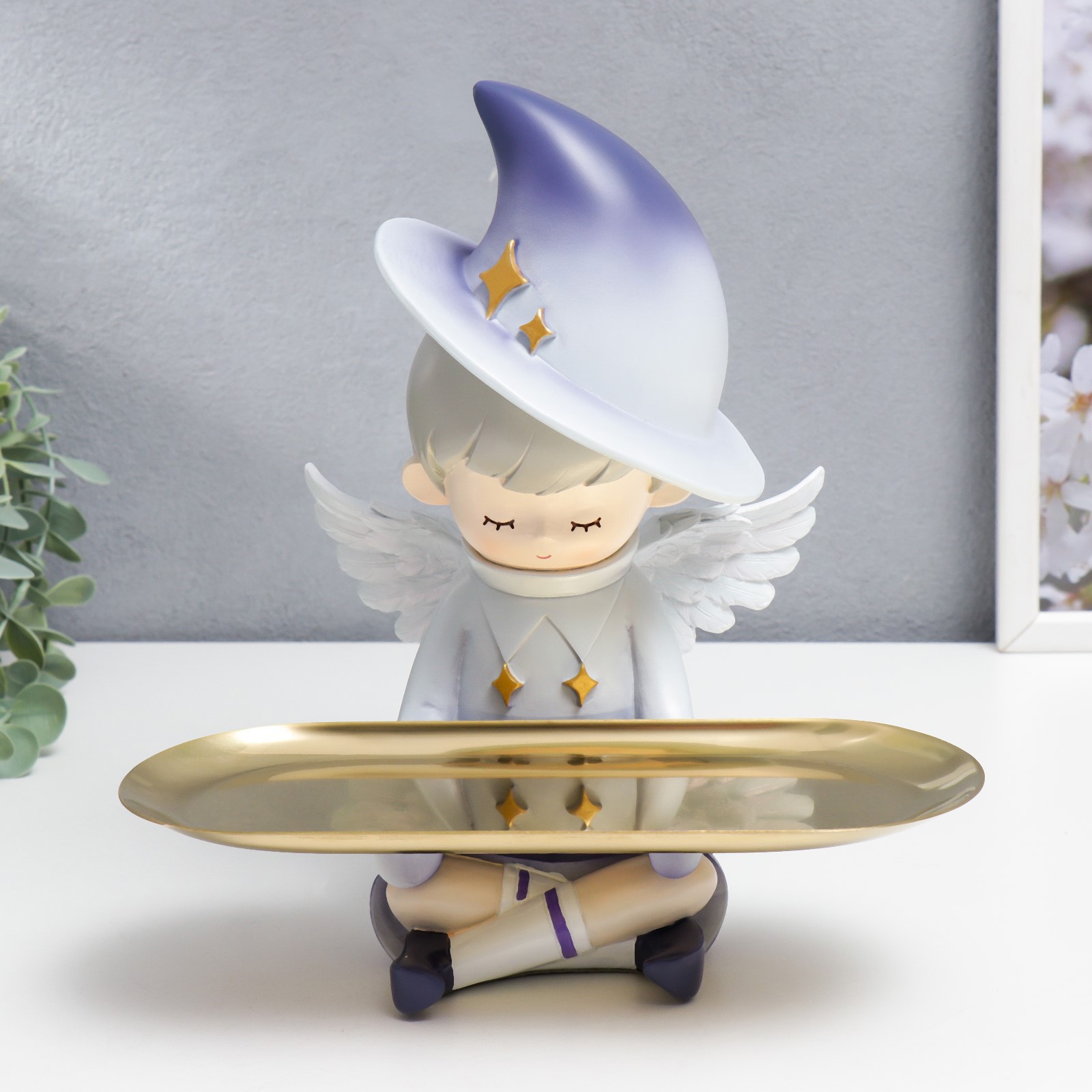 Изображение товара Подставка интерьерная Малыш-ангел в колпаке со звёздами 24x17.8 см