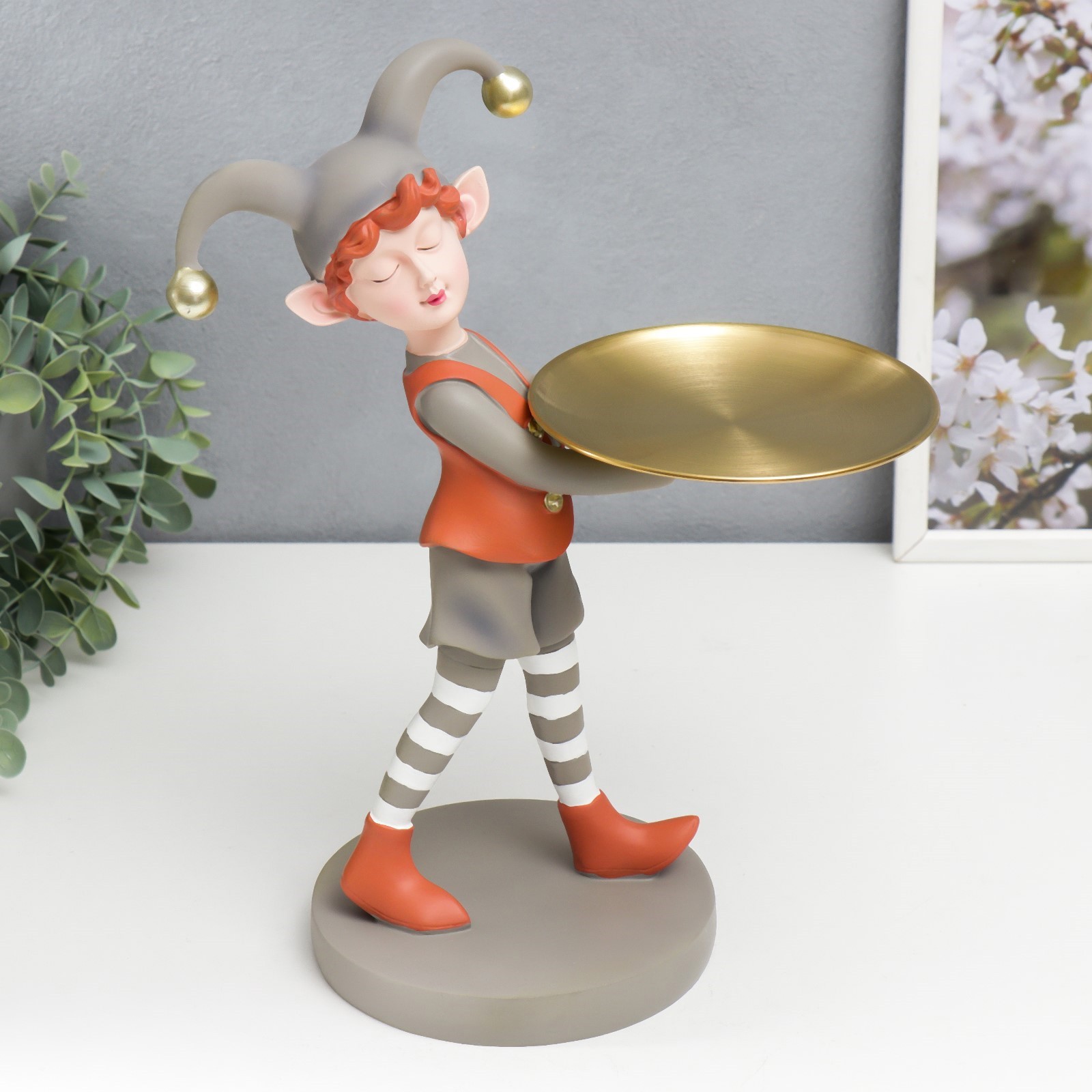 Изображение товара Подставка интерьерная Малыш в костюме скомороха оранжево-серый 33x14.5x21 см