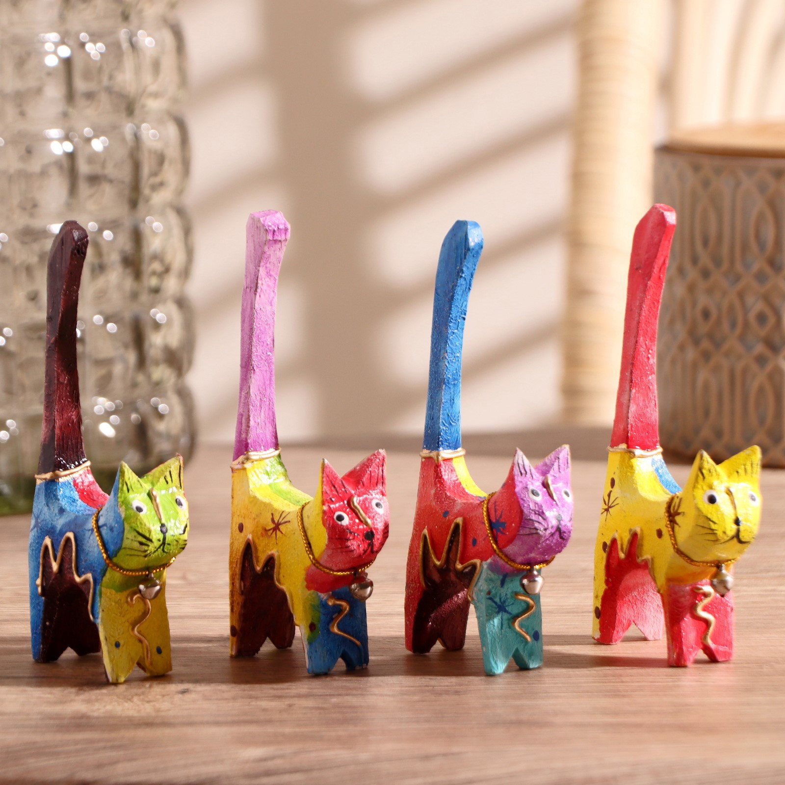 Изображение товара Набор интерьерных сувениров "4 шт Разноцветные кошечки" 7.5x5x11 см