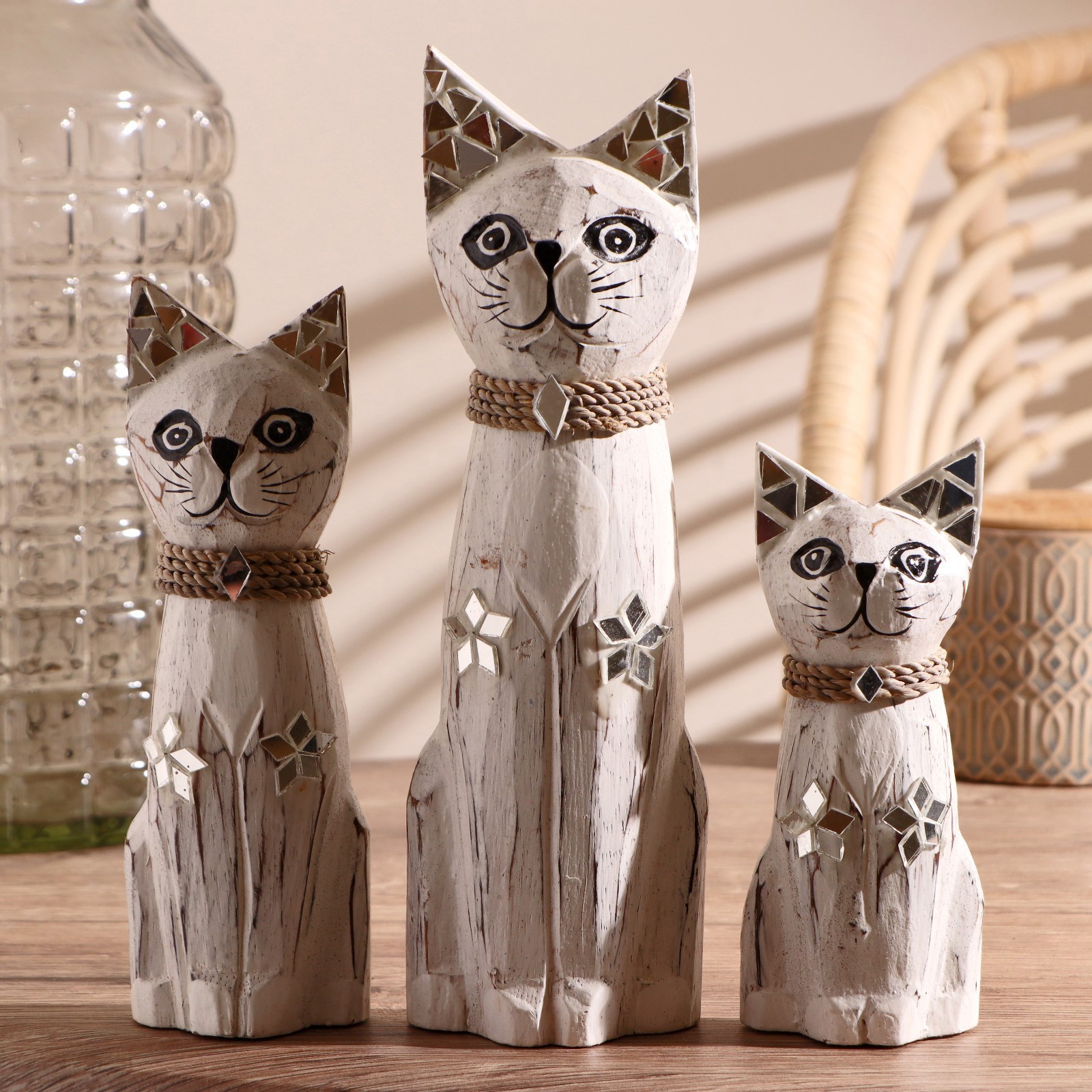 Изображение товара Набор интерьерных сувениров 3 шт "Кошки с ошейником" (высота 15.20.25) серые 15x6x25 см