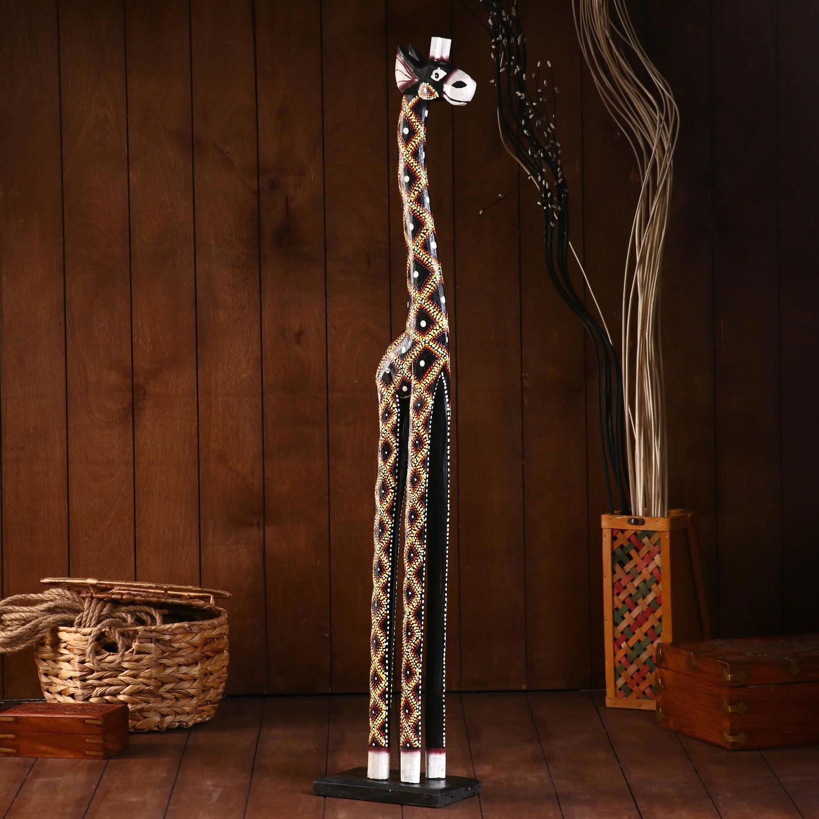 Изображение товара Сувенир интерьерный "Жираф" с цветным узором" дерево 100x18x11 см