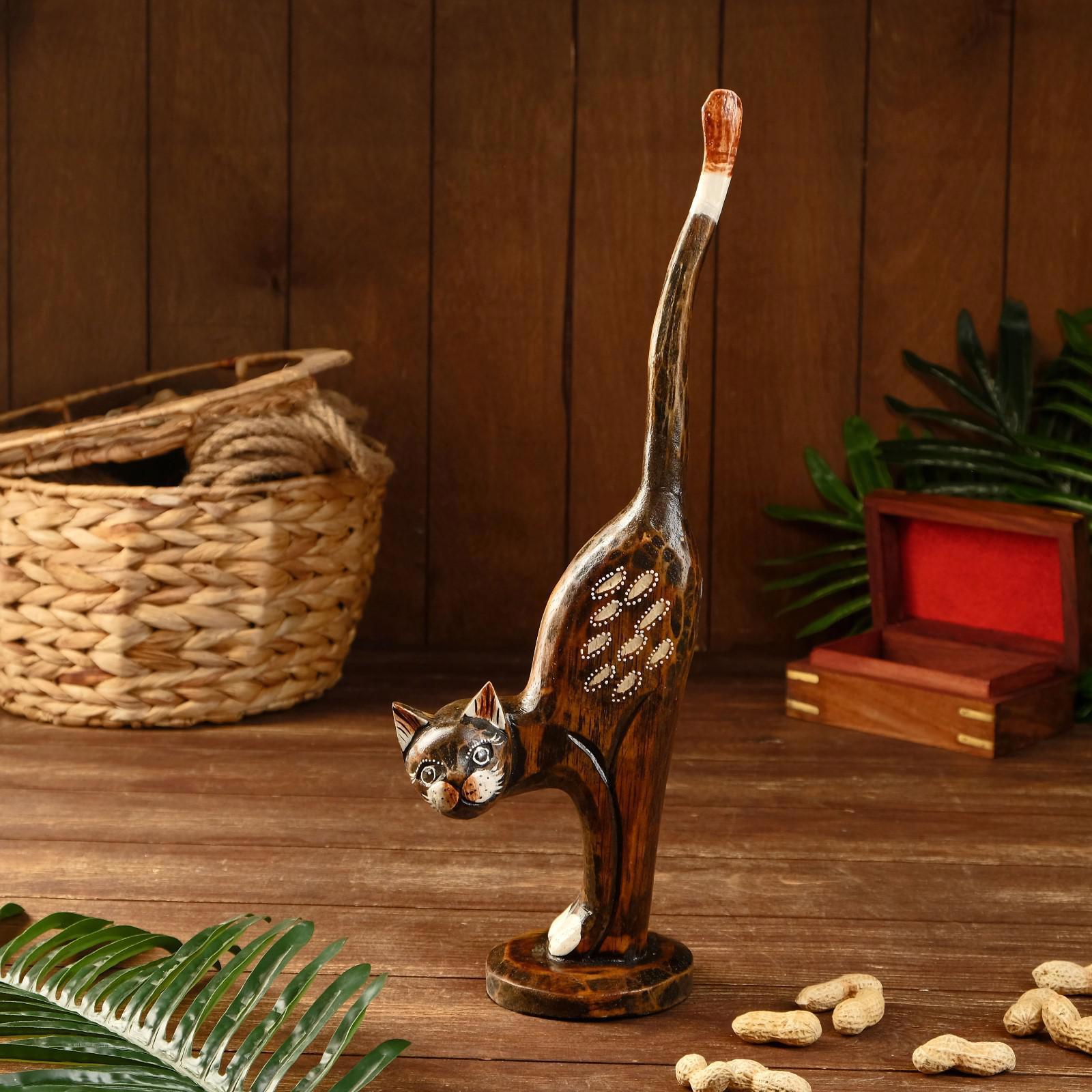 Изображение товара Кошка с длинным хвостом — деревянный интерьерный сувенир 13x9x40 см