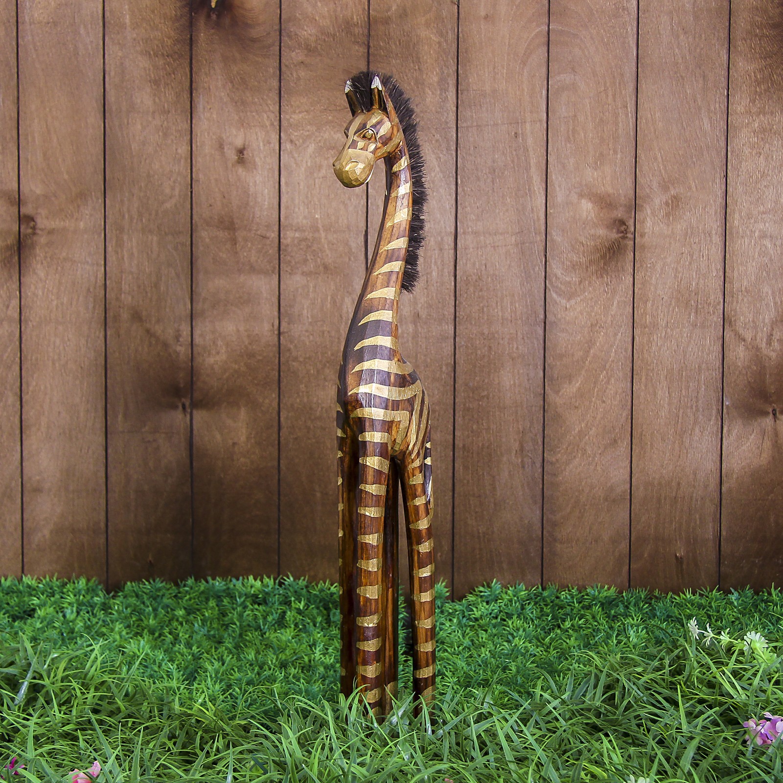 Изображение товара Сувенир интерьерный "Зебра золотые полоски" дерево 14x8x60 см