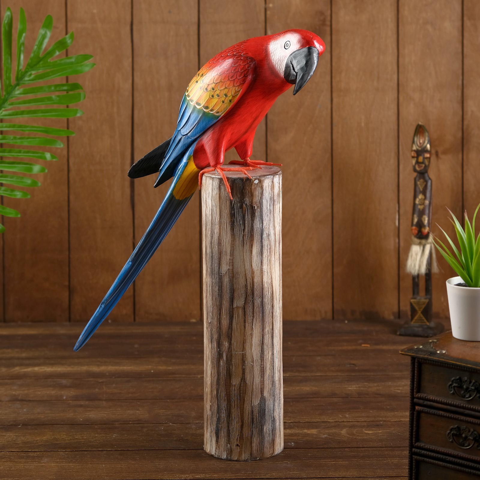 Изображение товара Сувенир интерьерный "Попугай красный" дерево 10x15x50 см