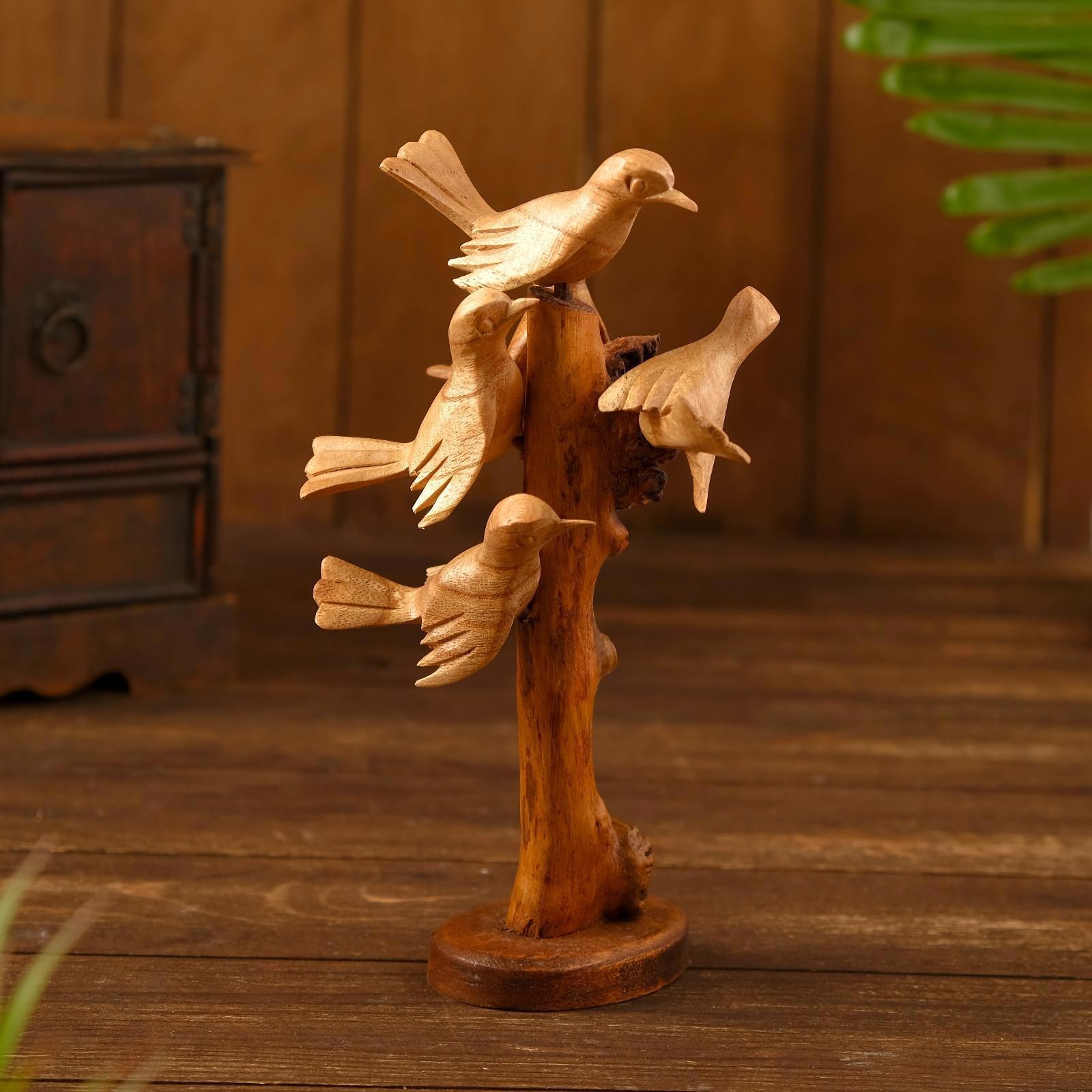 Изображение товара Сувенир интерьерный "Птички на ветке" дерево 15x10x20 см