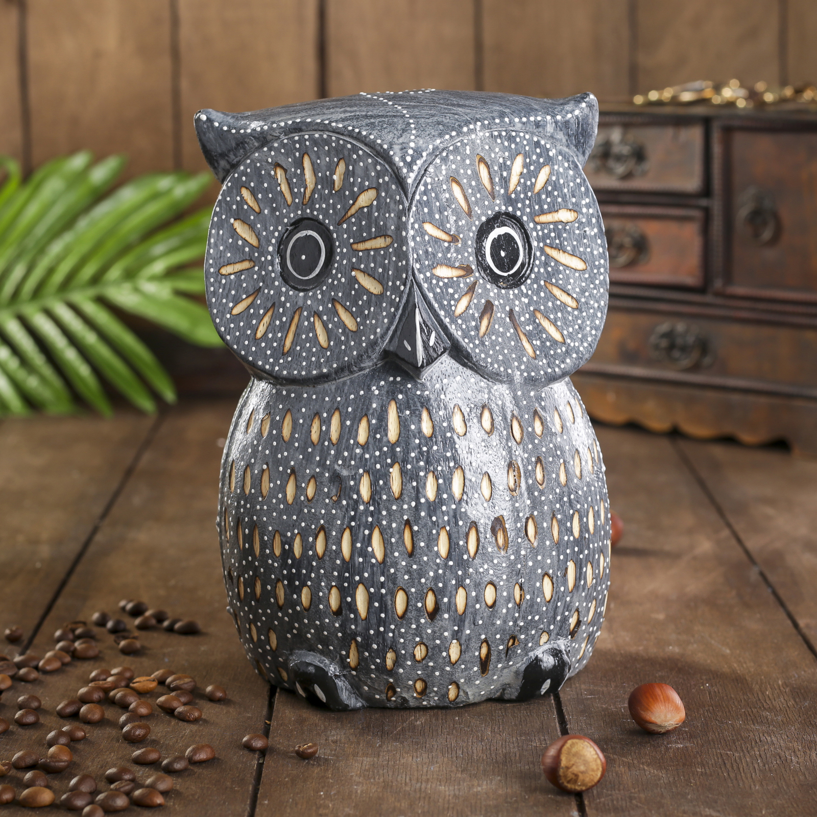 Изображение товара Сувенир интерьерный "Серая пятнистая сова" дерево 12x10x10 см