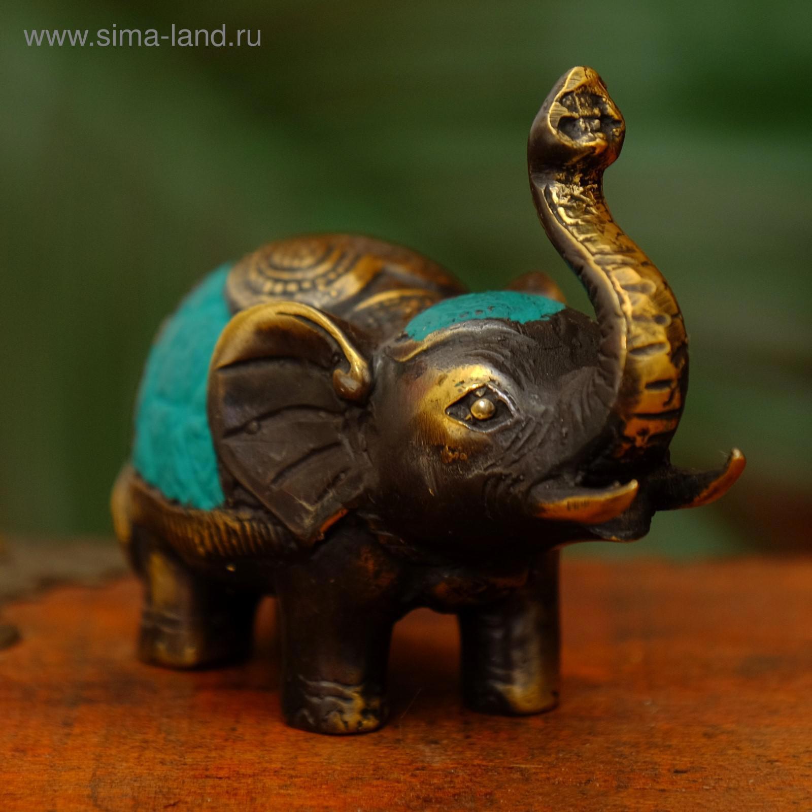 Изображение товара Сувенир слон бирюзовая попона 7x7x4 см — ручная бронза