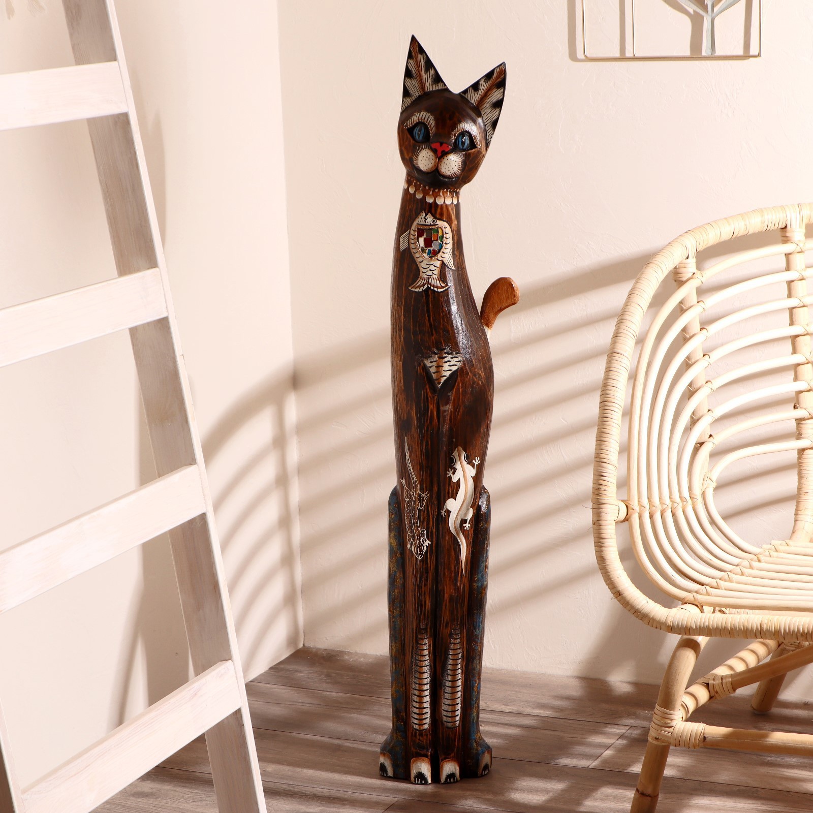 Изображение товара Сувенир интерьерный "Кошка морская с рыбкой и ящерками" 100x16x7 см