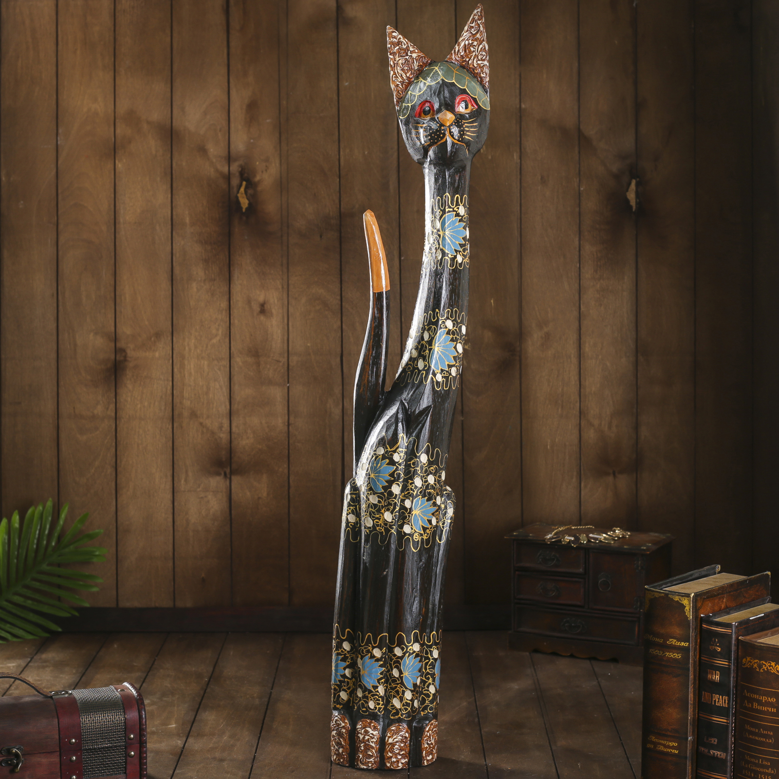 Изображение товара Сувенир интерьерный "Кошка с золотистым узором" 7x16x100 см