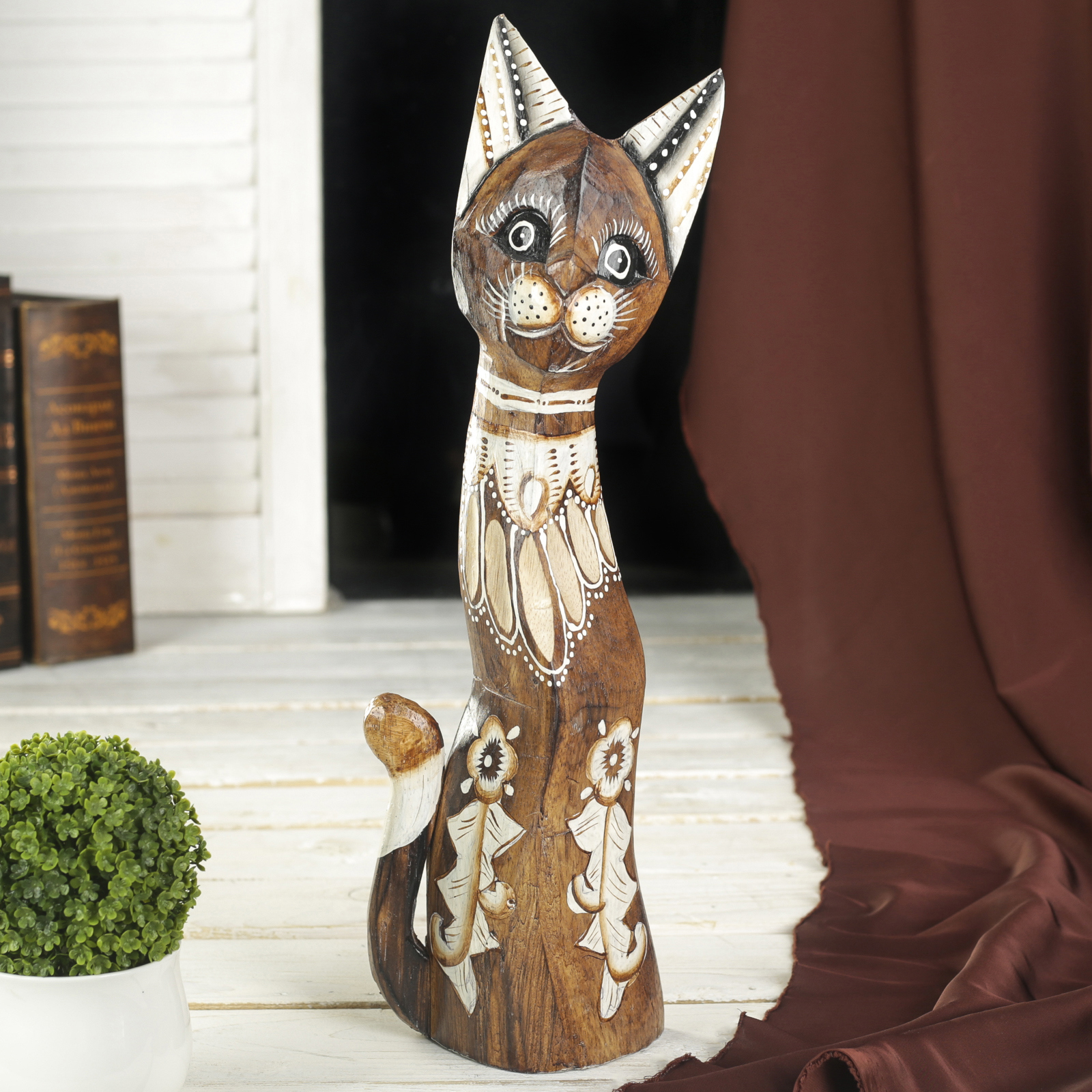 Изображение товара Сувенир интерьерный Кошка с цветами 5,5x11x40 см