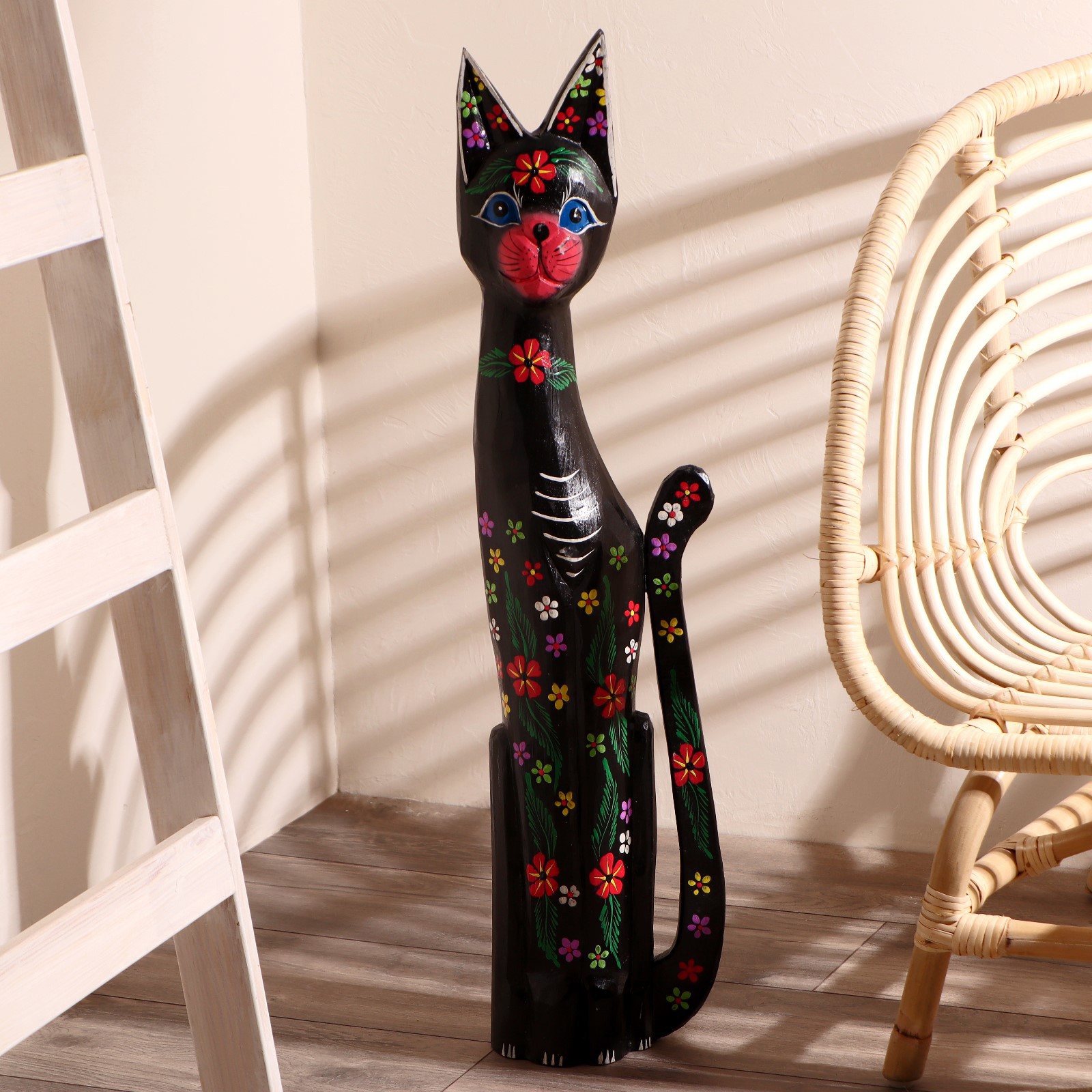 Изображение товара Сувенир интерьерный "Кошка чёрная с яркими цветочками" 18x7x80 см