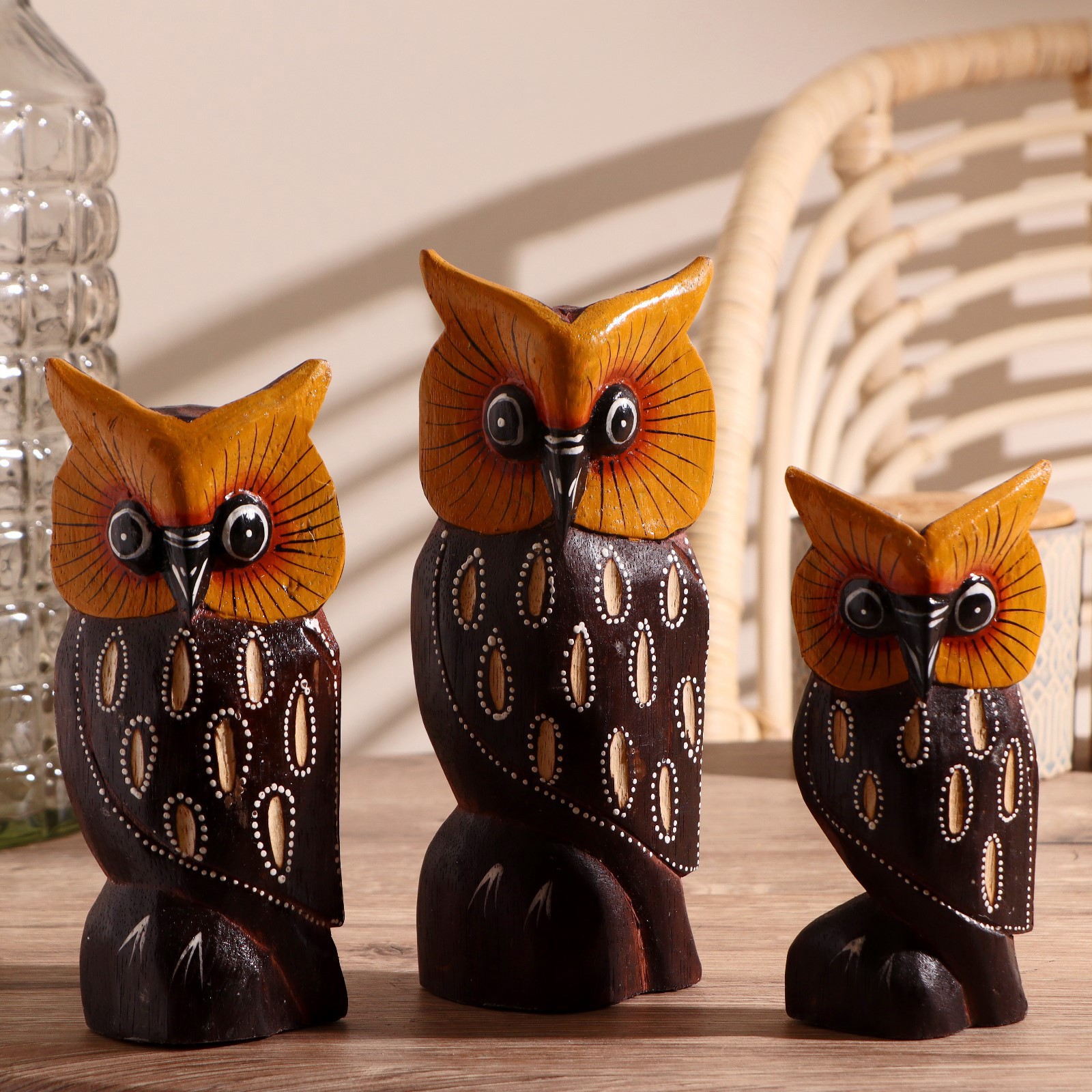 Изображение товара Набор интерьерных сувениров 3 шт "Семейка филинов" высота 15.18.20 см