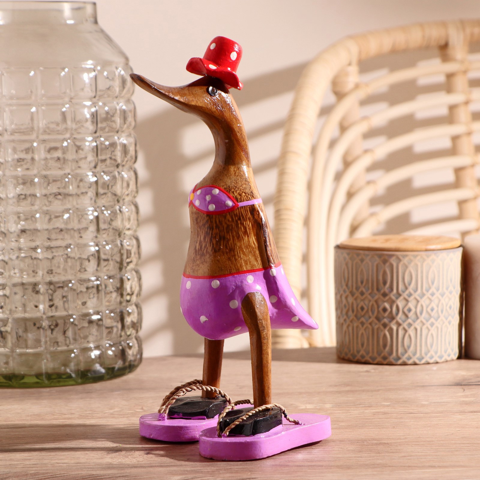 Изображение товара Сувенир интерьерный Утка в лиловом купальнике и сланцах 13x9x27 см