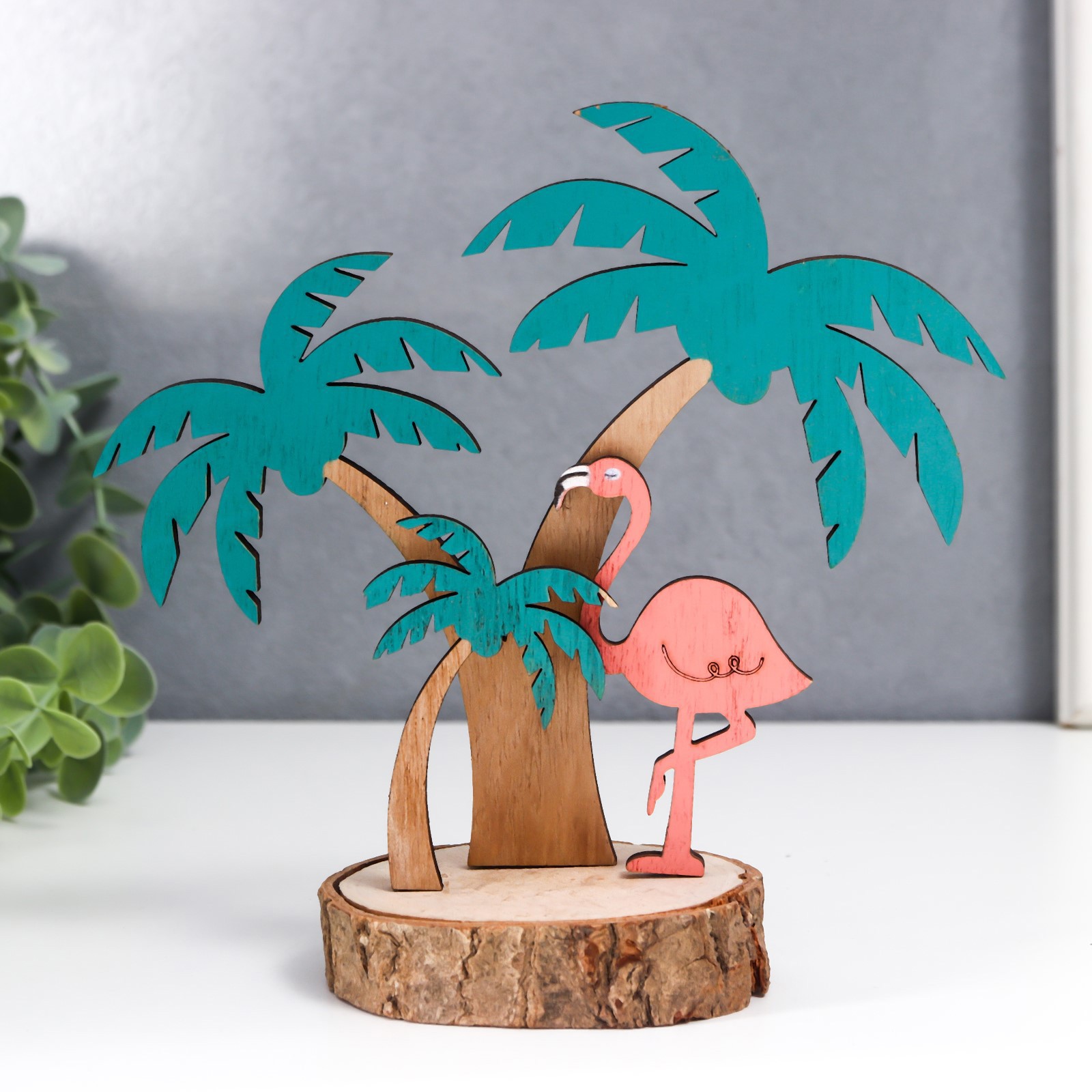 Изображение товара Сувенир интерьерный "Фламинго и пальмы" 16.5x6.5x17 см