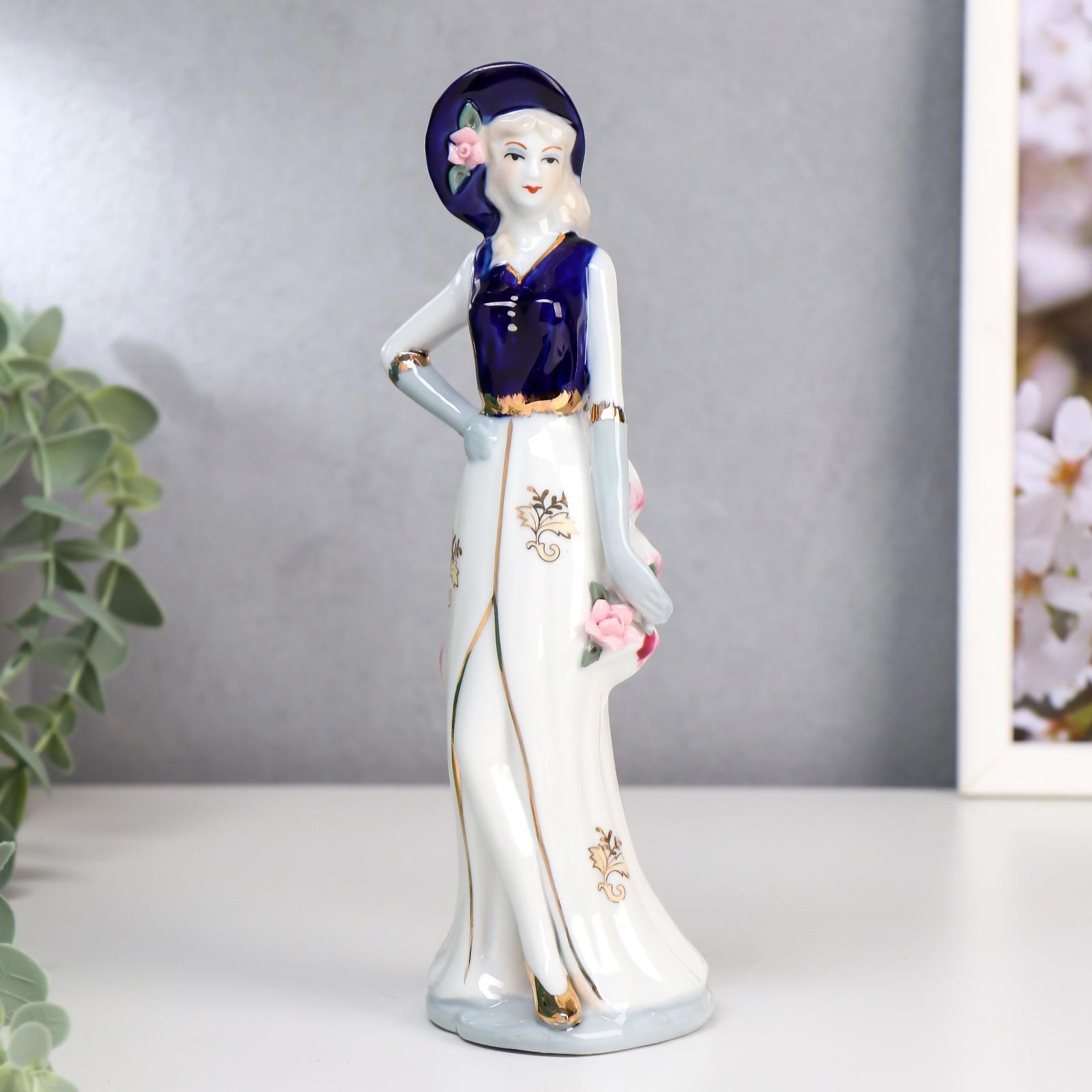 Изображение товара Сувенир интерьерный "Мадмуазель в платье с разрезом, с цветком" кобальт 22.5x6.5x7.3 см