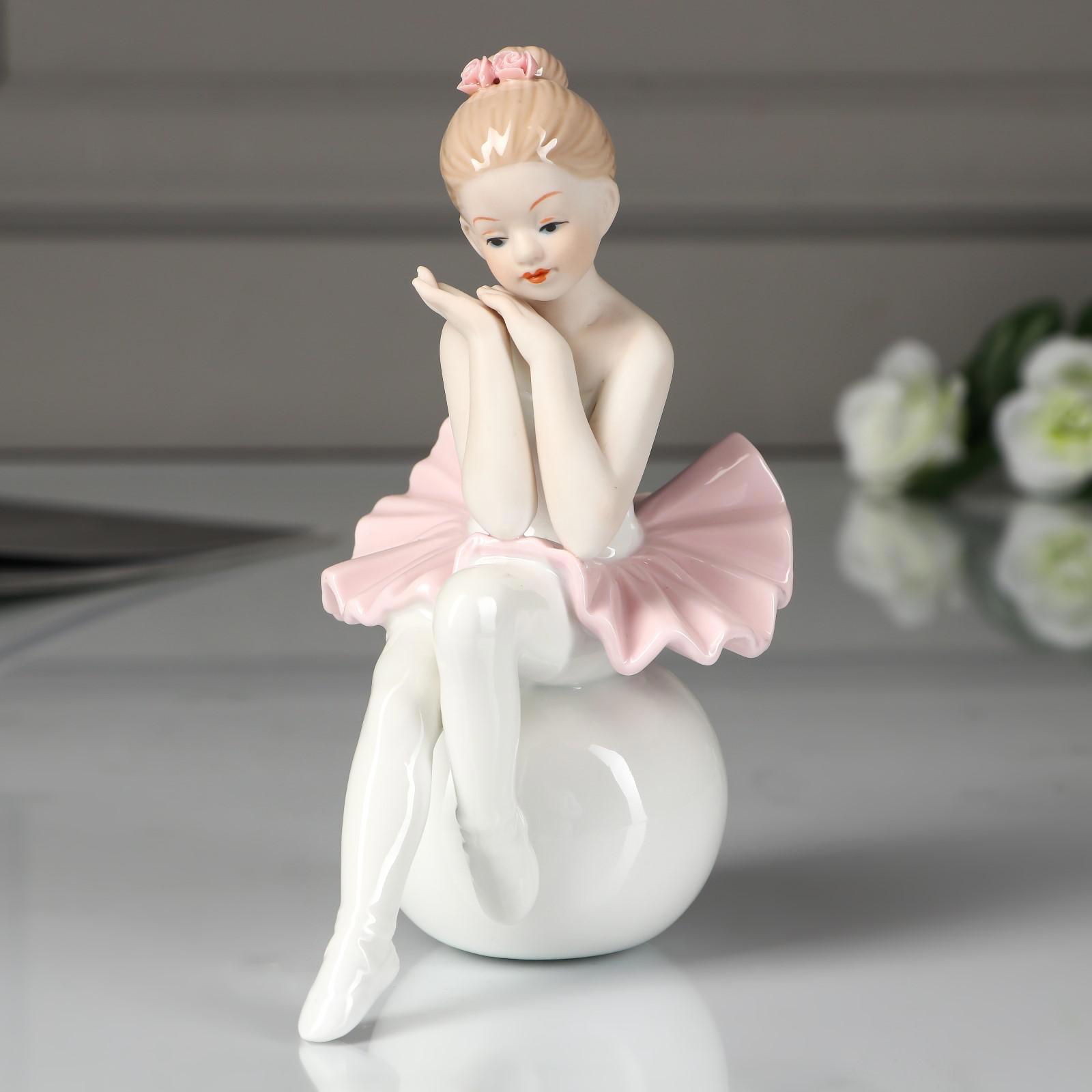 Изображение товара Сувенир интерьерный "Малышка-балерина в пачке с розовой юбкой на шаре" 15x10.5x7.5 см