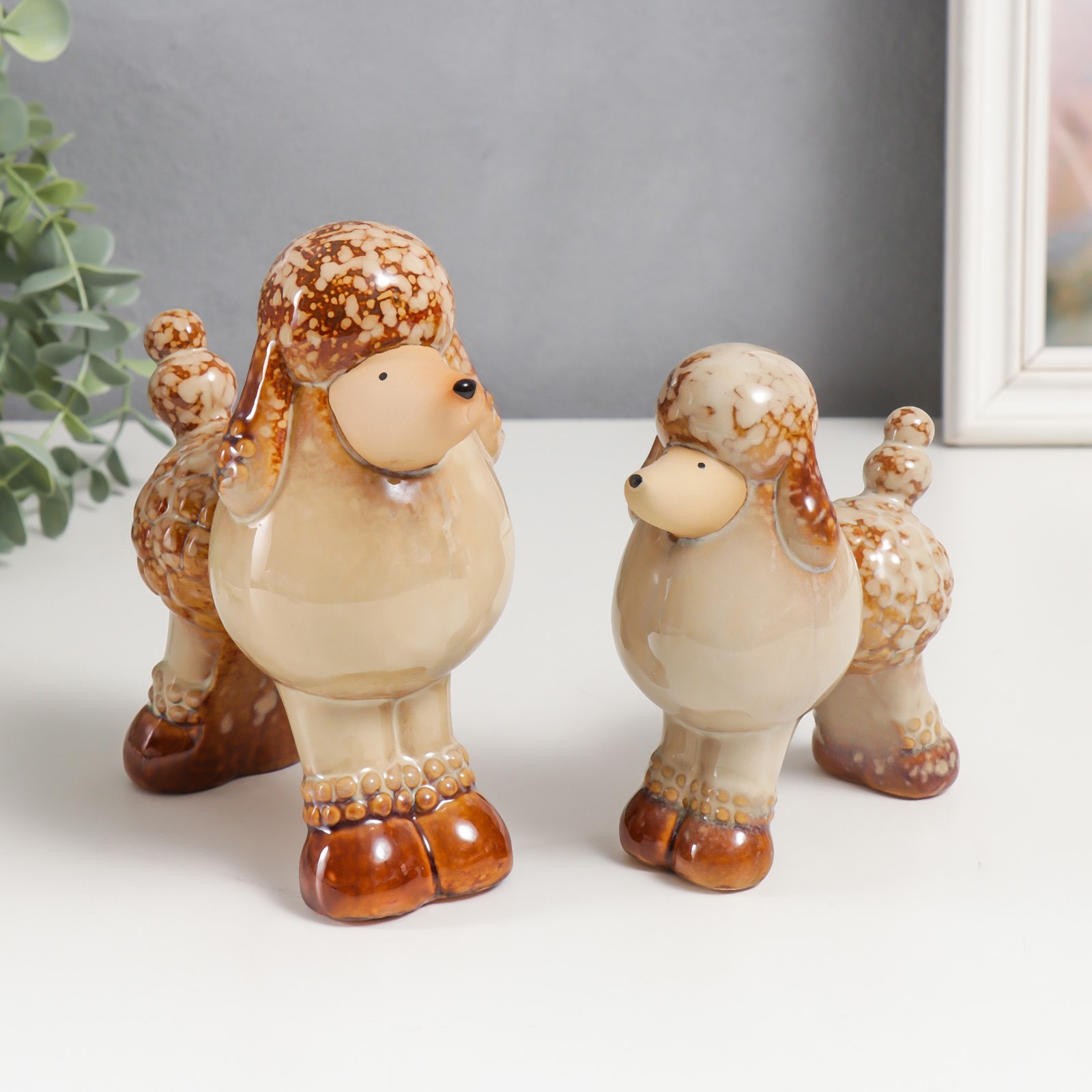 Изображение товара Декоративная пара «Пудели» — набор 2 шт, керамика, 13x12x6 см и 16x15x7 см