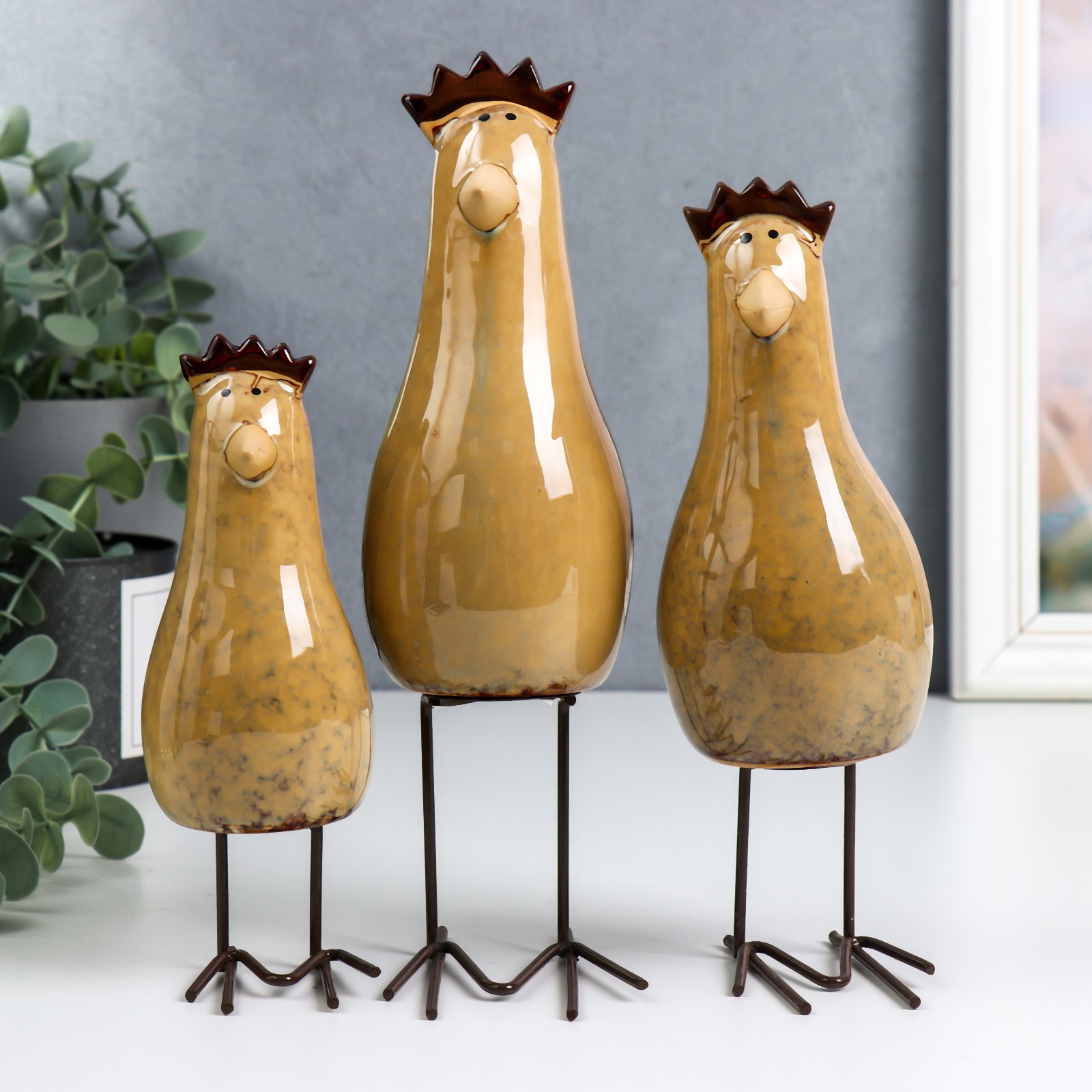 Изображение товара Набор сувениров интерьерных 3 шт "Семейство курочек" 22x5x5 см