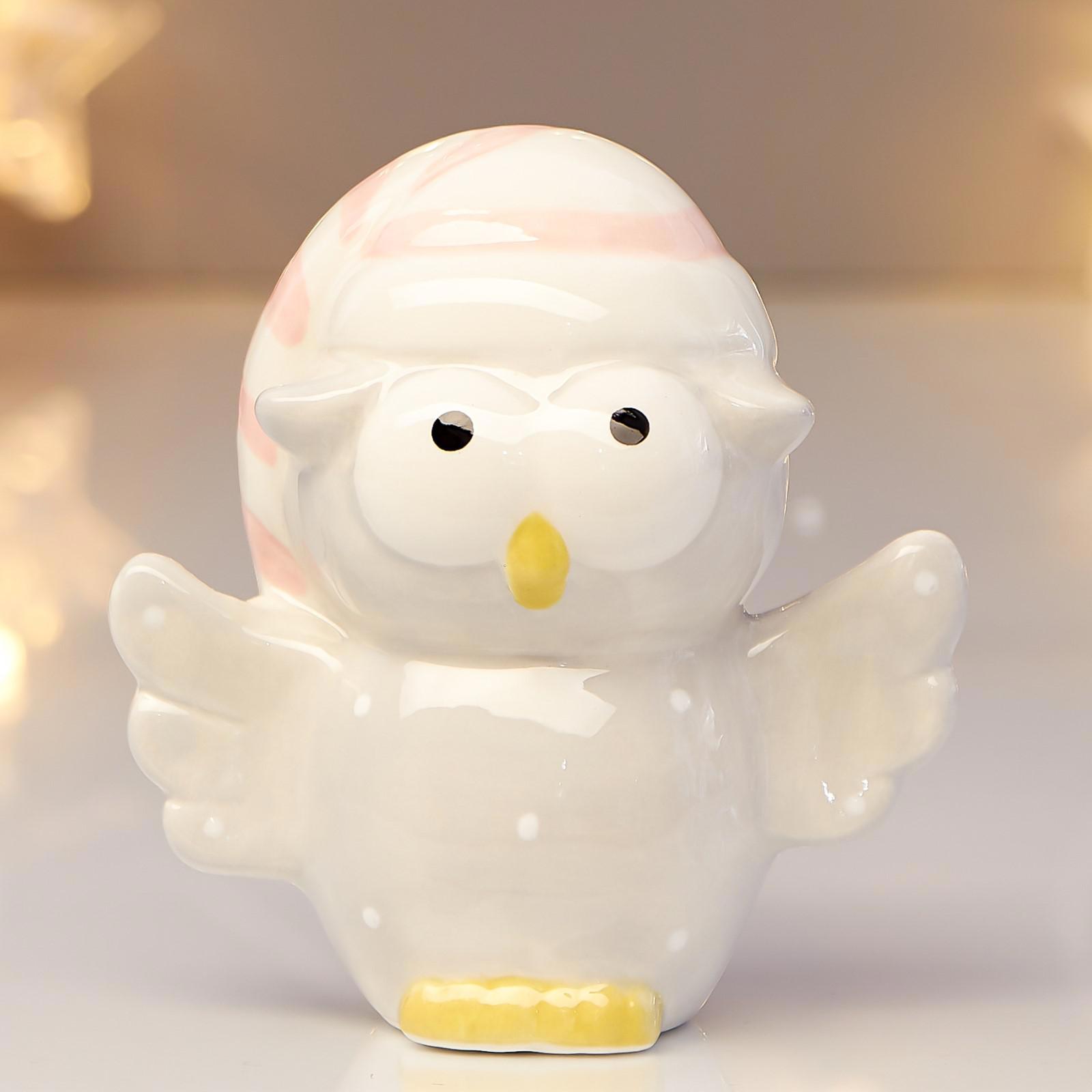 Изображение товара Сувенир Совёнок в полосатом колпаке, керамика, серый, 9x5.3x8.7 см