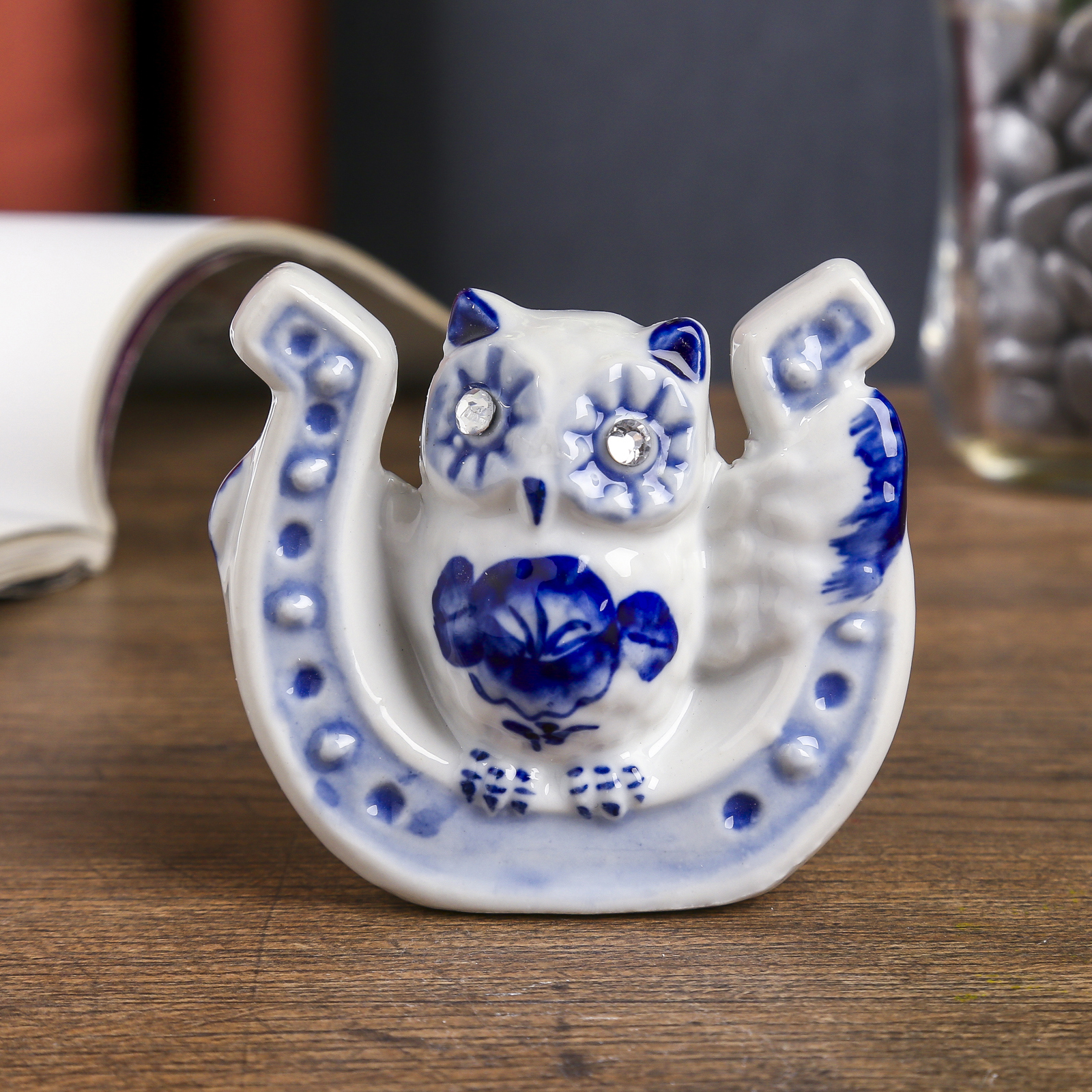 Изображение товара Сувенир интерьерный "Сова в подкове" синяя роспись 7x7.5x3 см