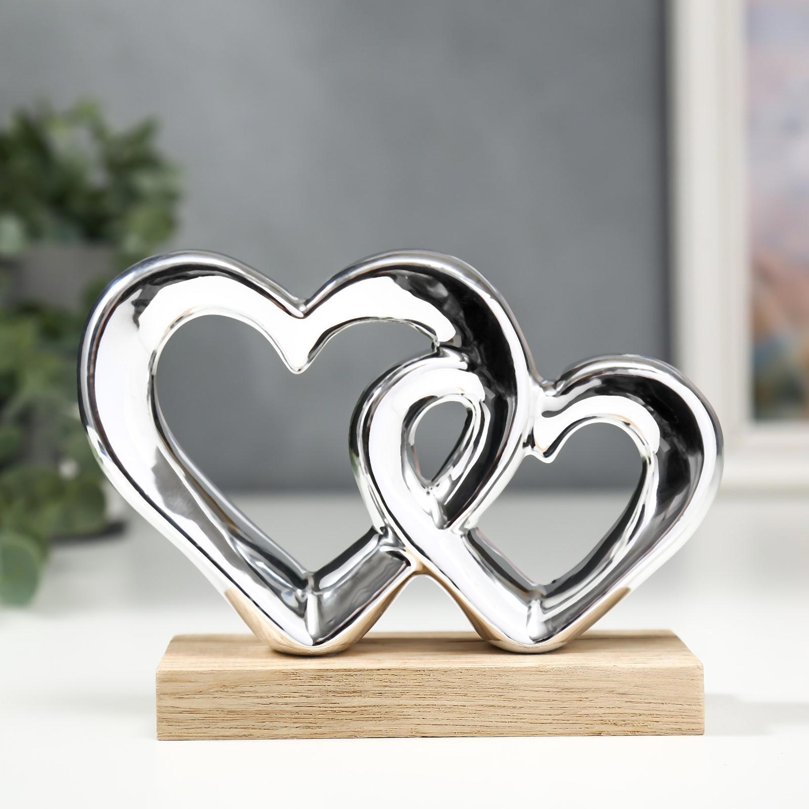 Изображение товара Сувенир интерьерный "Двойное сердце" серебро 10.4x5x14.3 см
