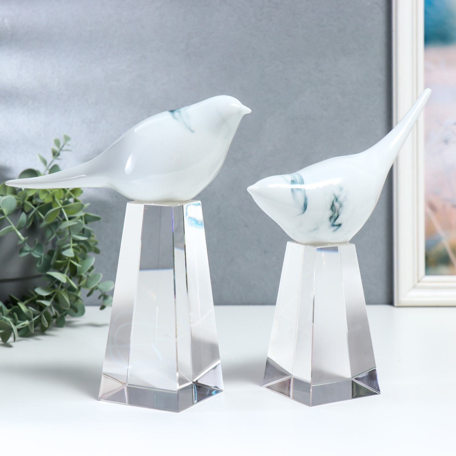 Изображение товара Сувенир интерьерный Мраморные птицы на кристаллах набор 2 шт 24x7x18 23x7x20 см