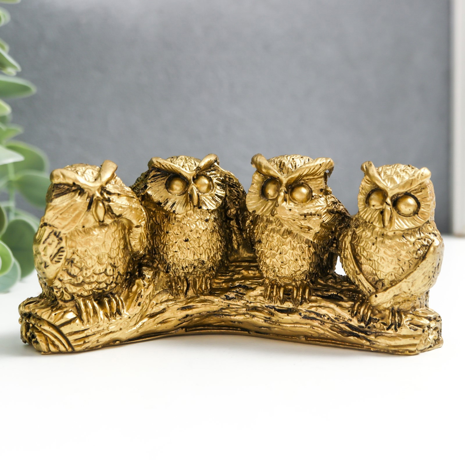 Изображение товара Сувенир интерьерный "4 филина на бревне" 5.5x4.5x12 см