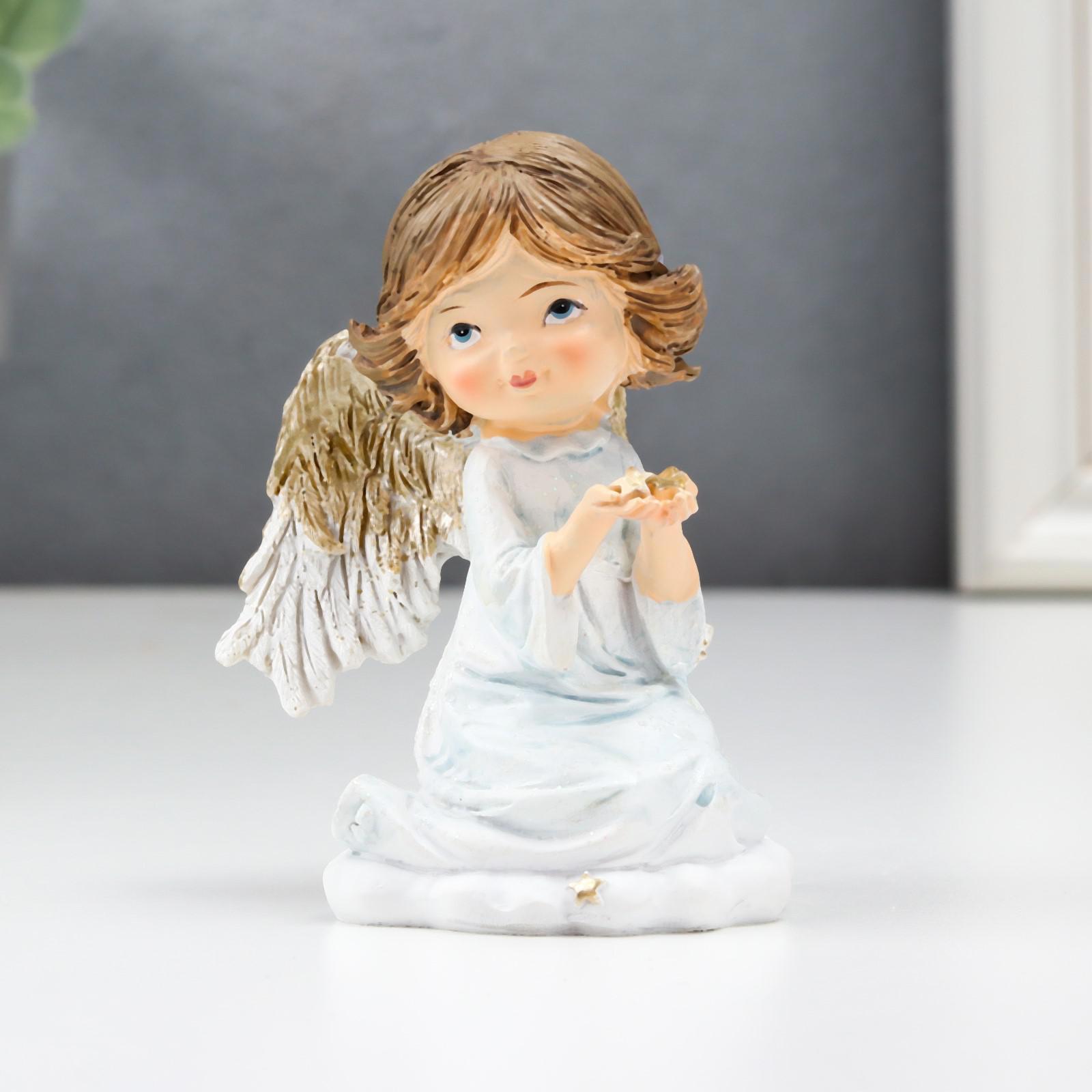 Изображение товара Сувенир интерьерный Ангел на облачке, в ладошках звёзды бело-голубой 9x6x7 см