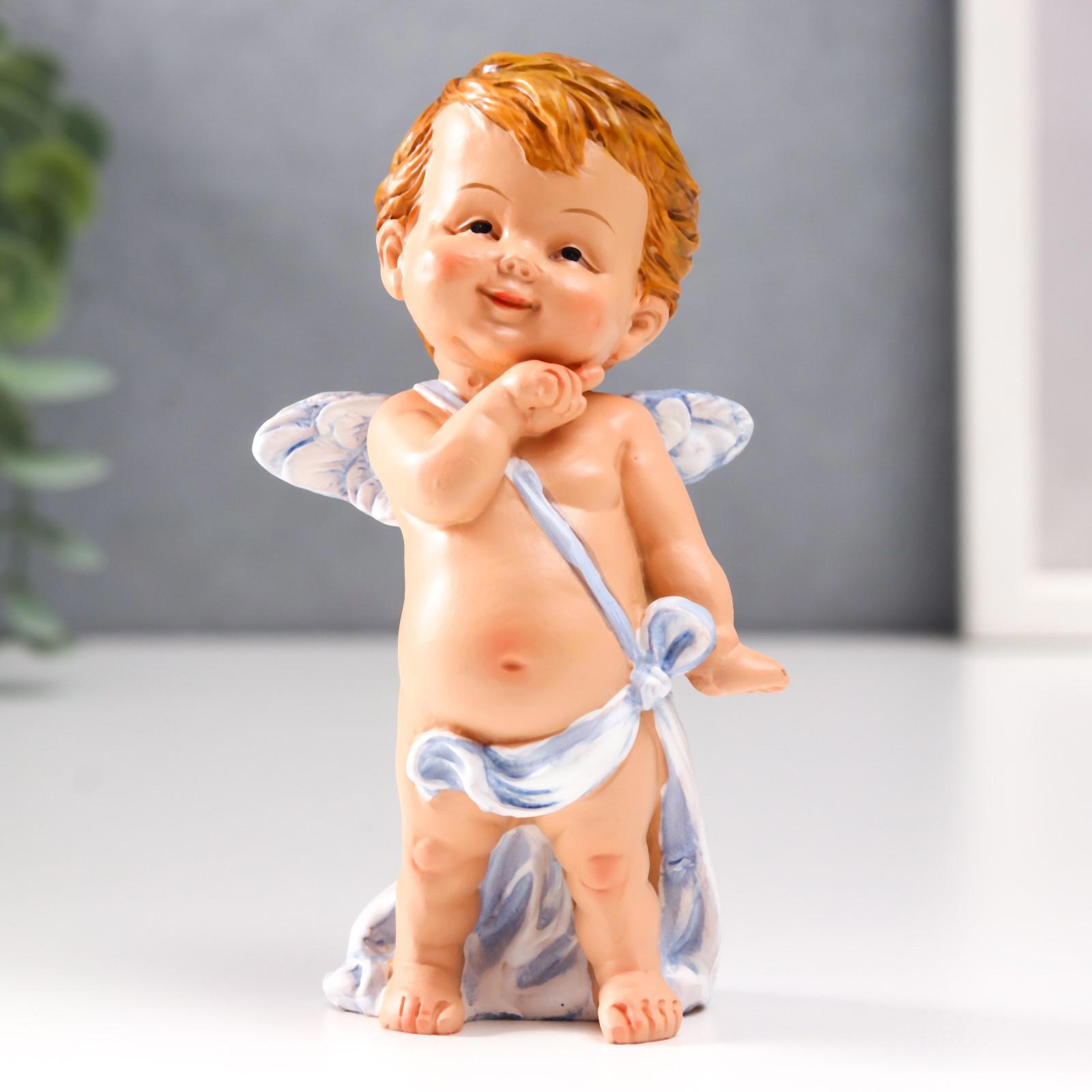 Изображение товара Сувенир интерьерный "Ангелок-карапуз в голубой повязке, стоит" 11x5.5x4.1 см