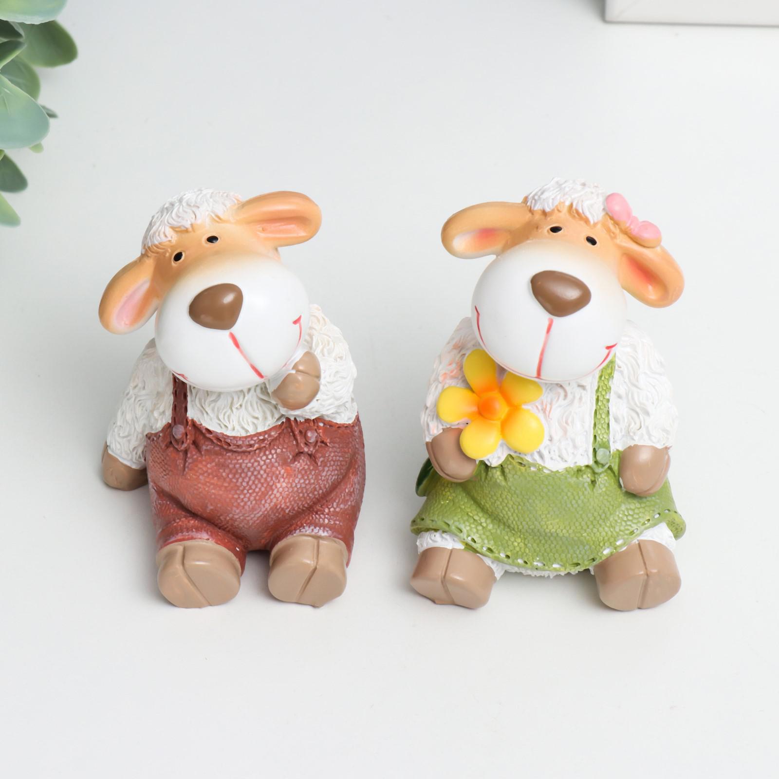 Изображение товара Декоративная пара Барашек/Овечка с цветочком — набор 2 шт, 9×5×6 см