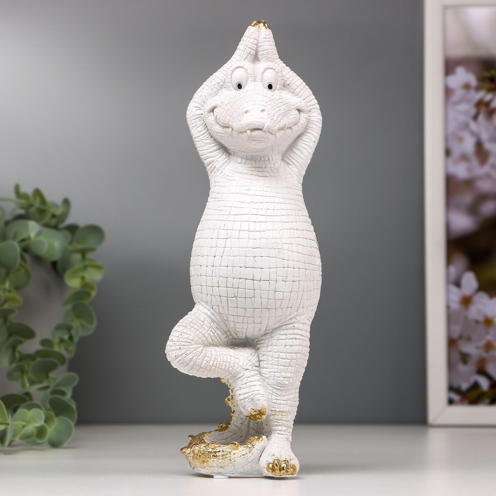 Изображение товара Сувенир интерьерный "Бело-золотой крокодил, асана" 23x7x7.5 см