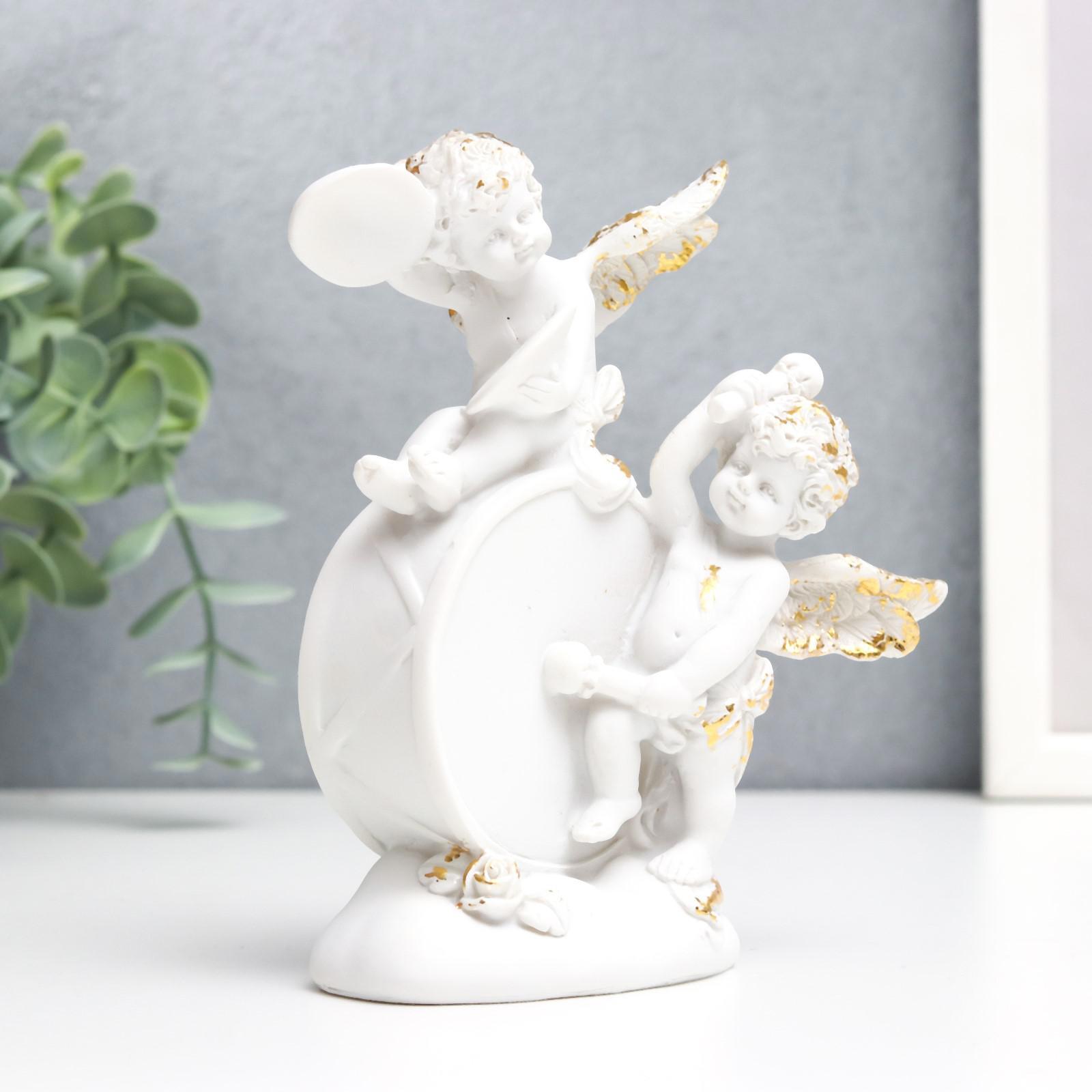 Изображение товара Сувенир интерьерный "Белоснежные ангелы, зол.патина на крыльях, с барабаном" 13.5x9.7x5.7 см