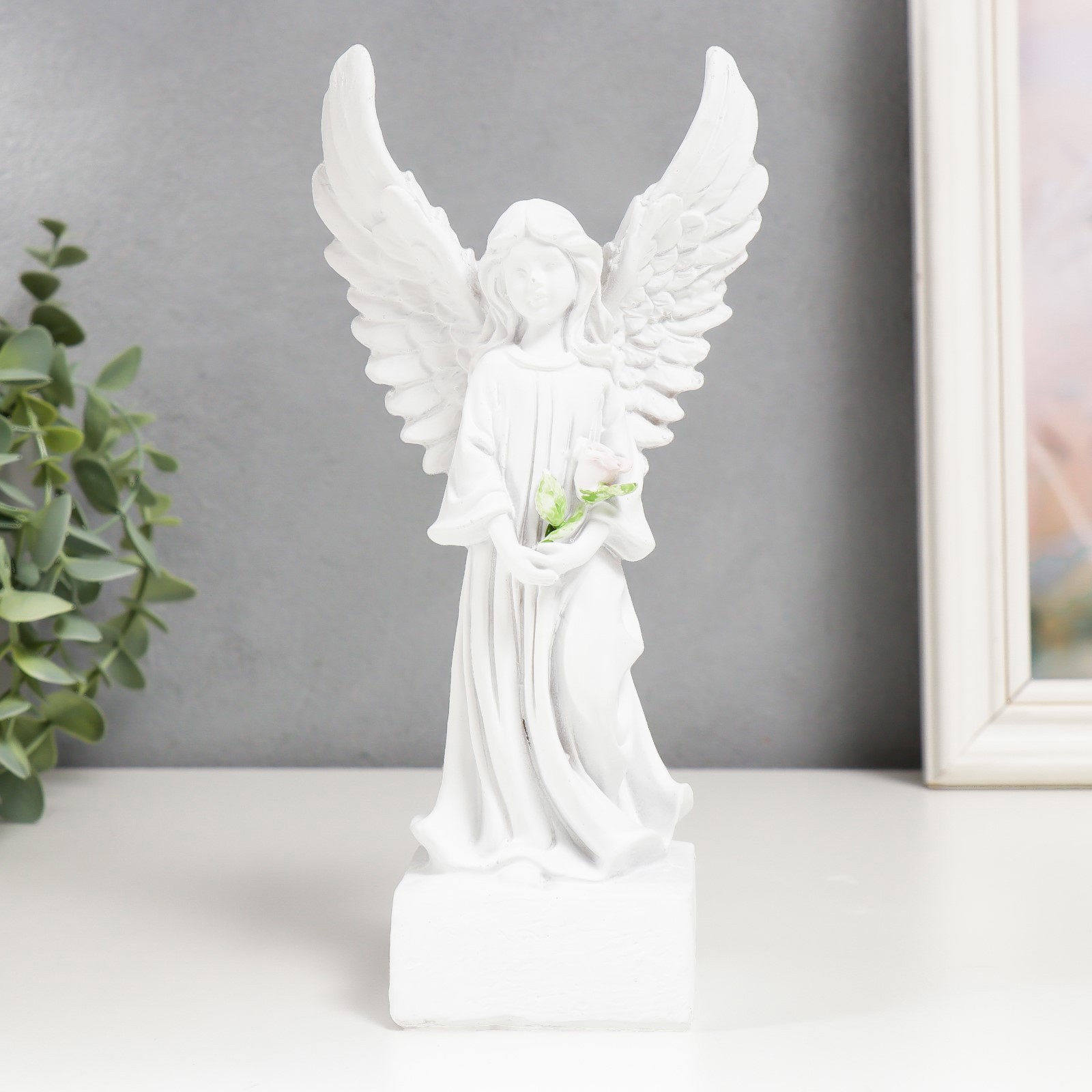 Изображение товара Сувенир интерьерный "Белоснежный ангел-девушка в платье, с розой" 21x10.5x6.5 см