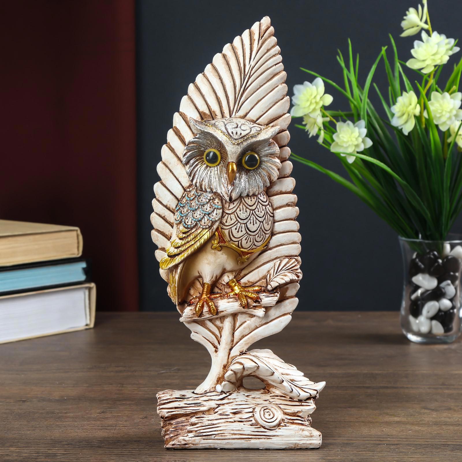 Изображение товара Сувенир Белый филин с листом — декоративная фигура 28x5.5x11 см