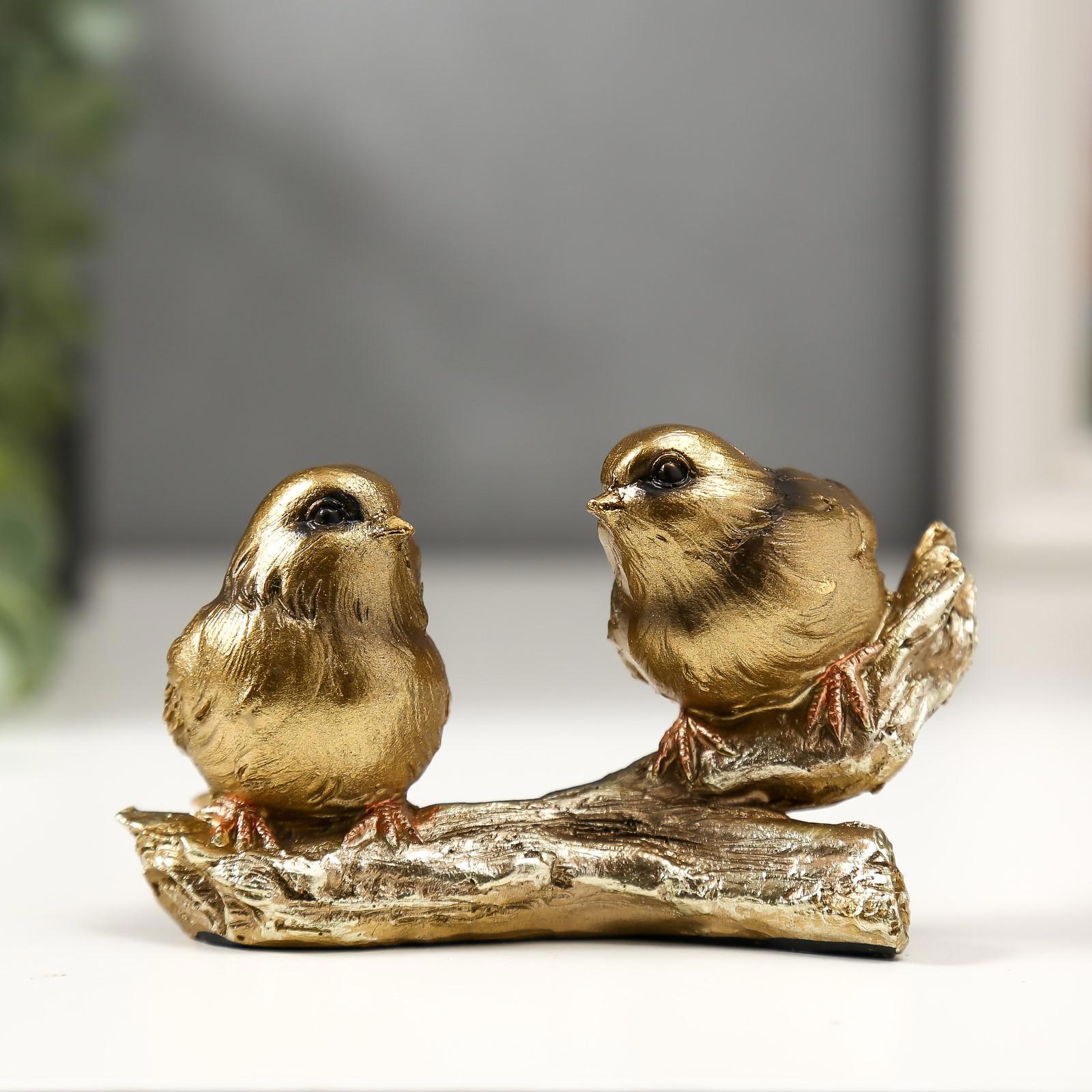 Изображение товара Сувенир интерьерный "Два золотых воробышка на ветке" 6.5x11x5.5 см