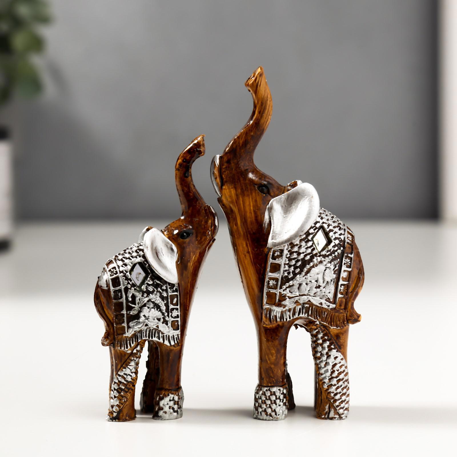 Изображение товара Сувенир интерьерный "Два слоника под дерево в серебристой попоне" набор 2 шт 11x8x3.2 см