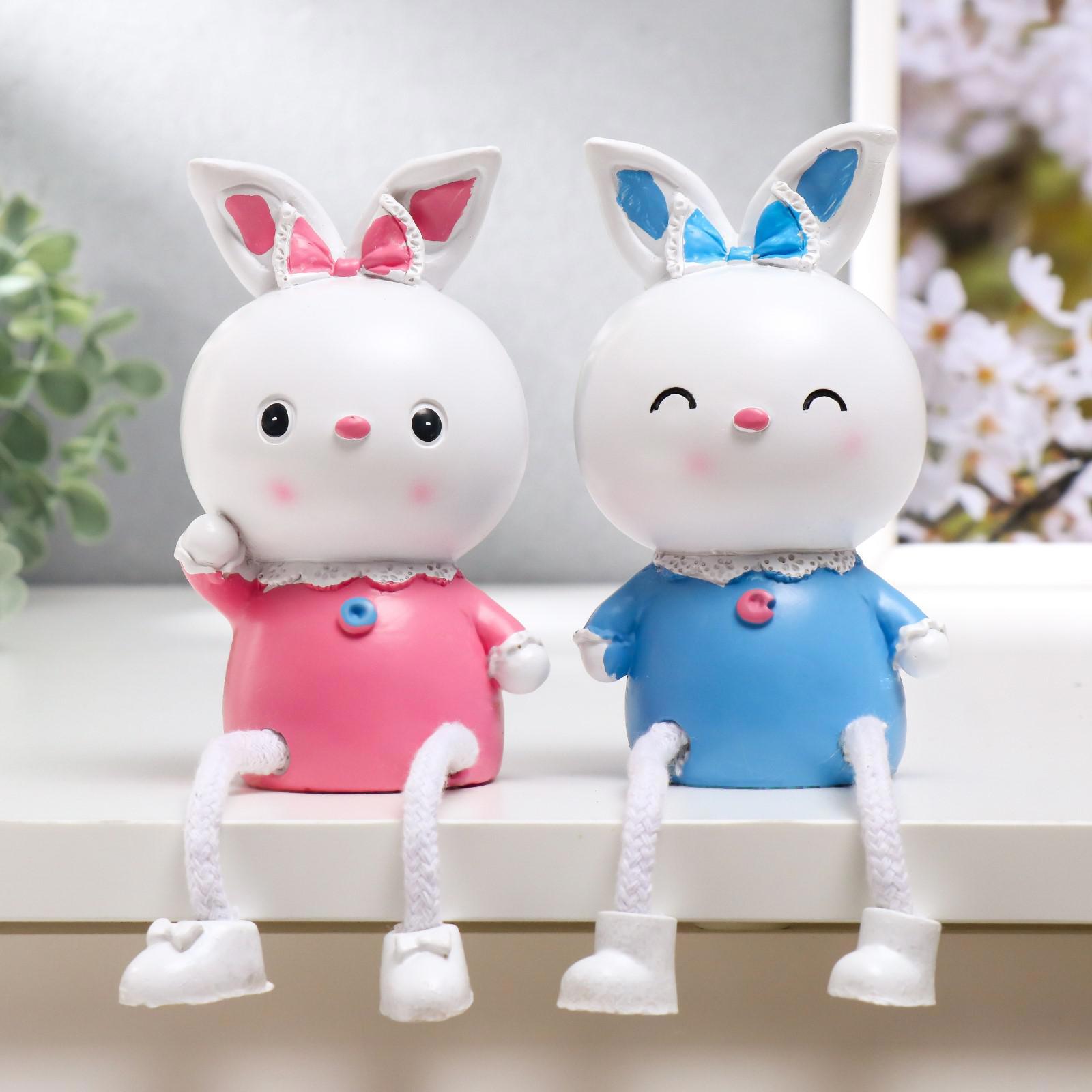 Изображение товара Сувенир интерьерный "Зайка с бантиком и длинными ножками" набор 2 шт 20x7x5.5 см