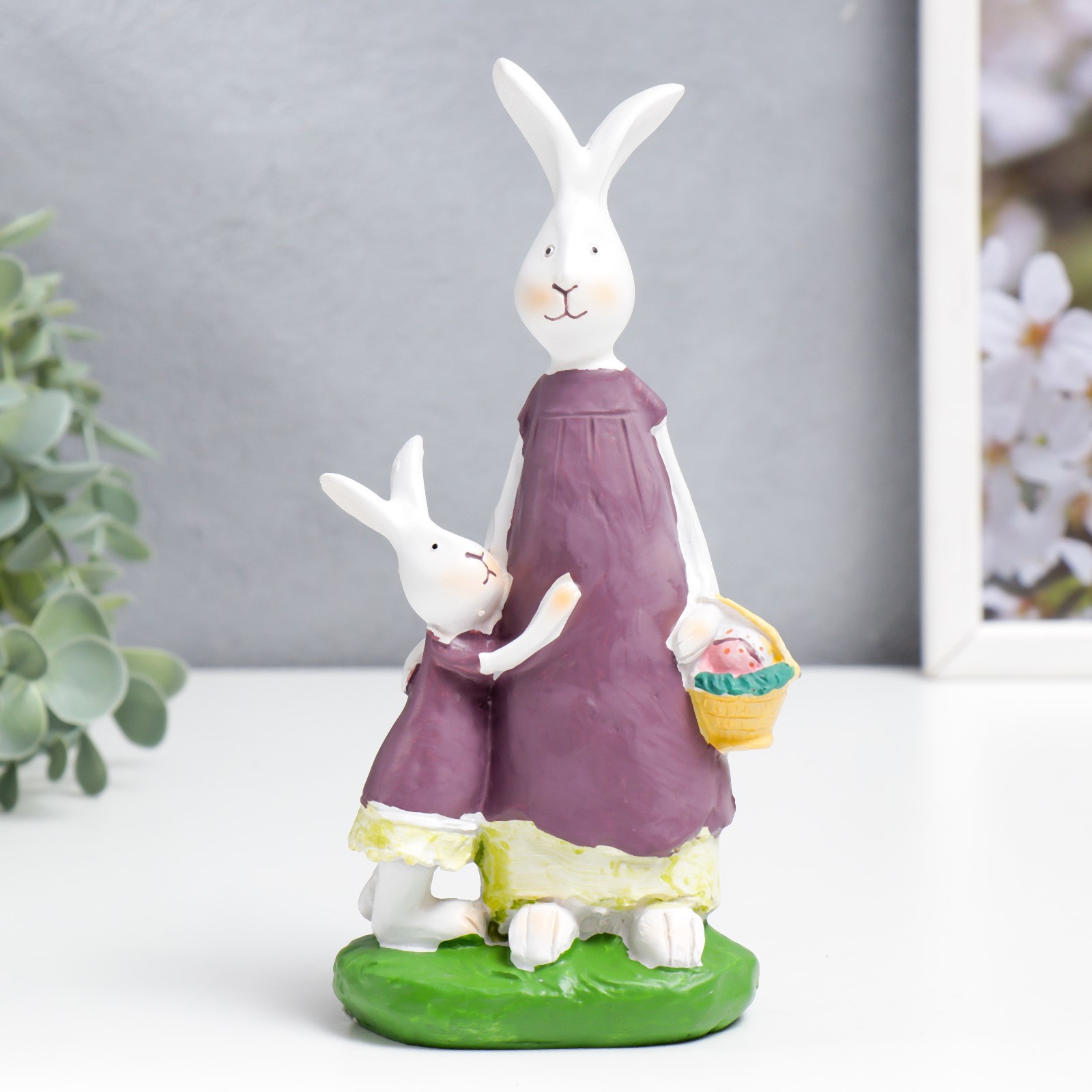 Изображение товара Сувенир интерьерный "Зайцы - мама и дочка" 19x5.8x9 см