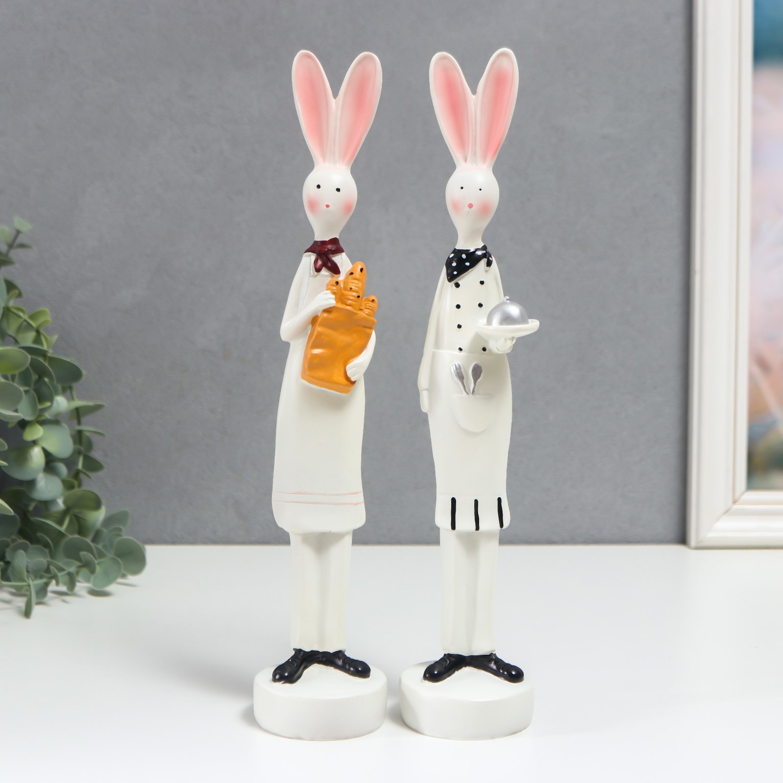 Изображение товара Сувенир интерьерный "Зайчики - поварята" набор 2 шт 29.5x6x6 см